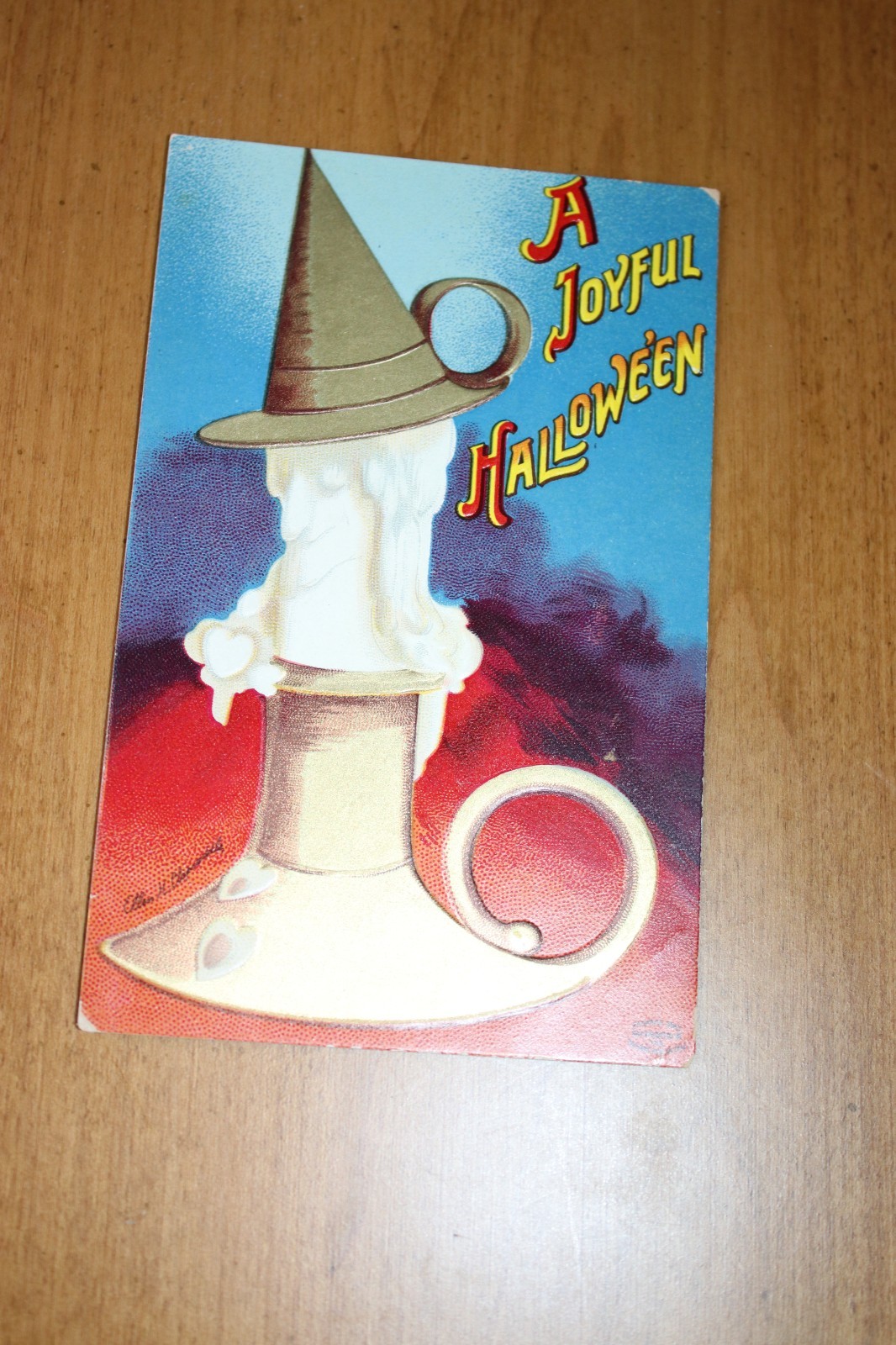 Antique Halloween Clapsaddle Embossed Postcard w. Witch Candle Design Germany Antique Halloween Clapsaddle Embossed Postcard w. Witch Candle Design Germany