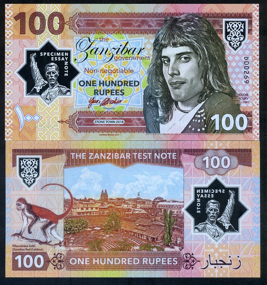 Zanzibar Tanzania 100 Rupees 2018 Private Clear Window Polymer Freddie Mercury F