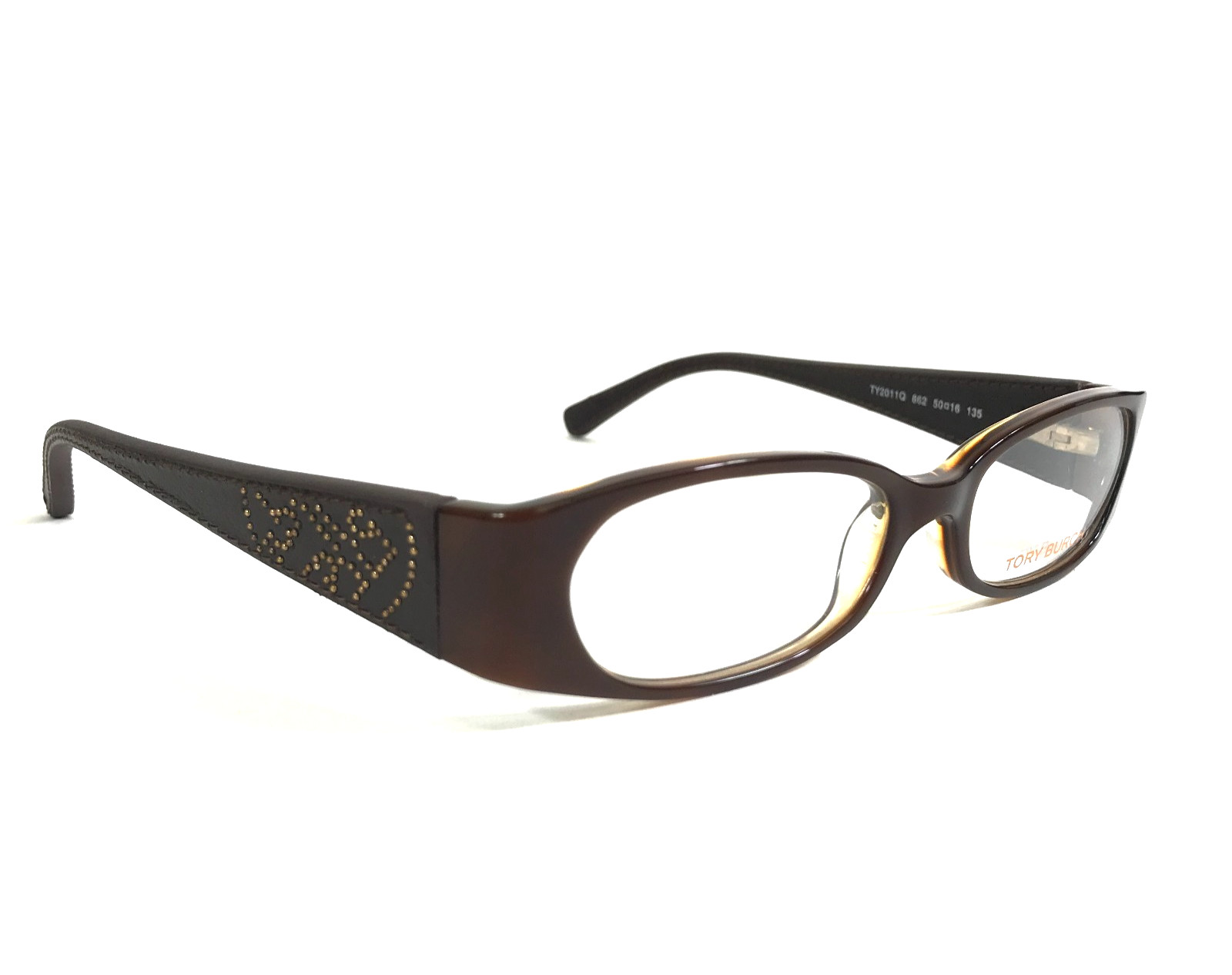 Tory Burch Eyeglasses Frames TY2011Q 862 Brown Leather Gold Studded 50-16-135 Tory Burch Eyeglasses Frames TY2011Q 862 Brown Leather Gold Studded 50-16-135