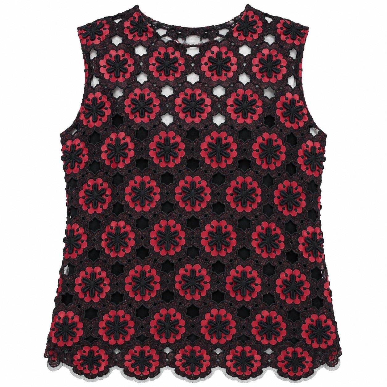 Dolce & Gabbana Red & Black Floral Guipure Sleeveless Top sz48/12 Italy $800 NWT
