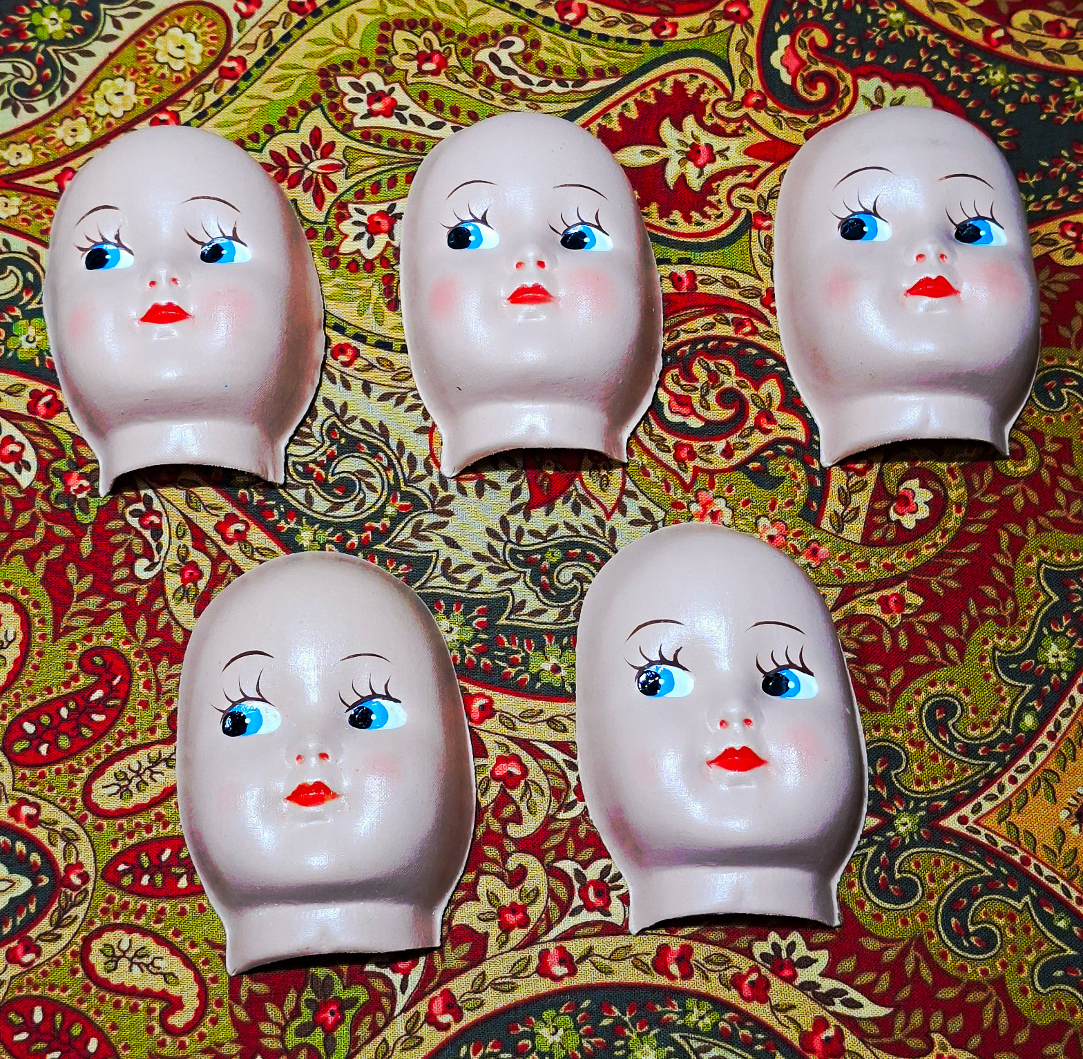 Vintage Hand Painted Woven Mesh Doll Face 3.25 Vintage Hand Painted Woven Mesh Doll Face 3.25