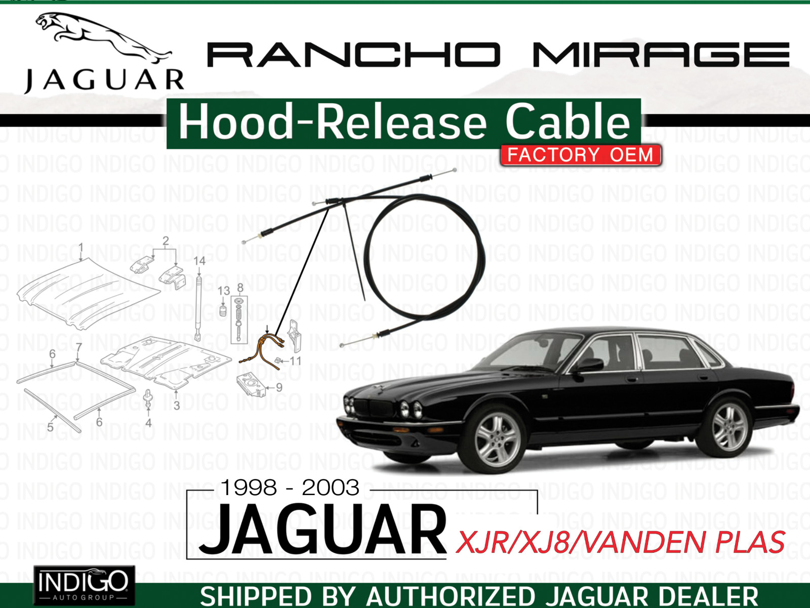 JAGUAR GENUINE FACTORY OEM (1998-2003) XJ8 Hood-Release Cable HNC2541AD
