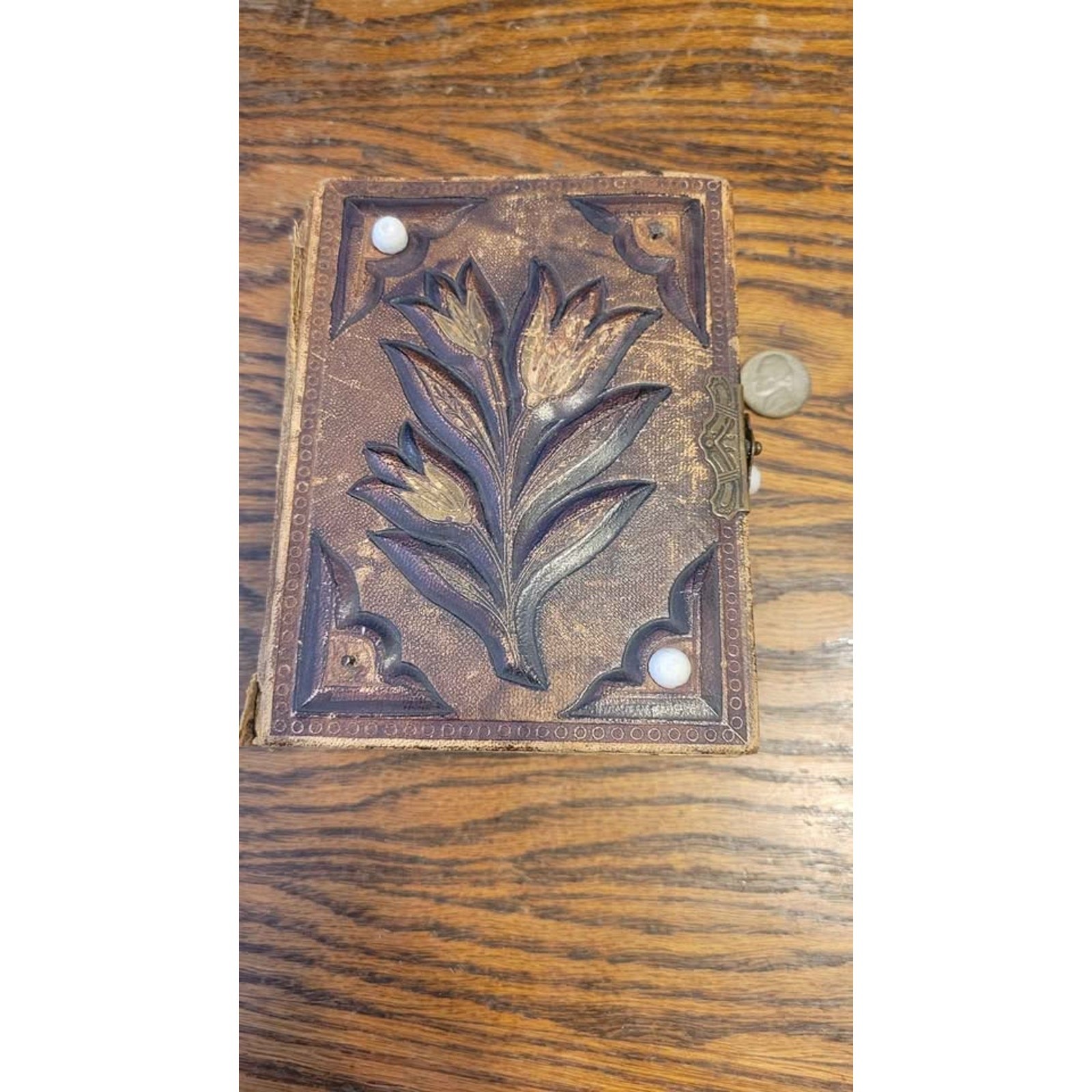 Civil war era Embossed Leather Photo Album with 20 tin types 21 studio photos
