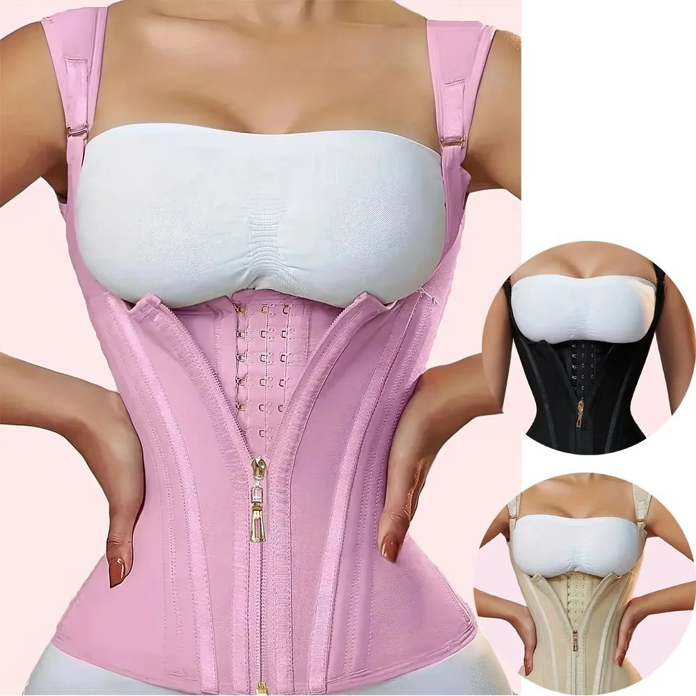 Women Double Compression Waist Trainer Corset with Bone Adjustable Zipper Shaper