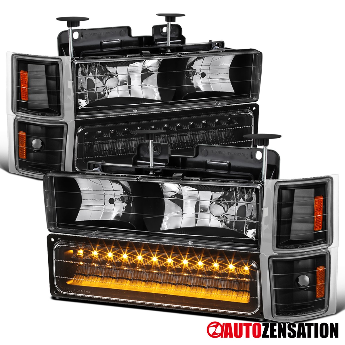 Fit 1994-1998 Silverado C/K Tahoe Suburban Black Headlights+LED Bumper+Corner Fit 1994-1998 Silverado C/K Tahoe Suburban Black Headlights+LED Bumper+Corner
