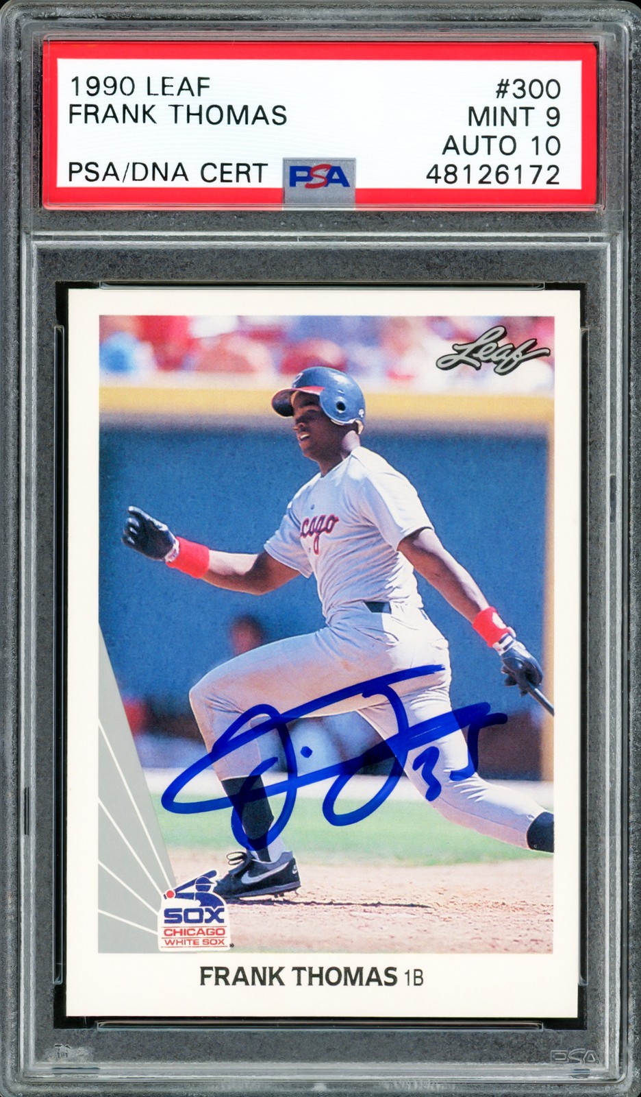 Frank Thomas Signed 1990 Leaf RC #300 Chicago White Sox PSA 9 Auto GM 10 PSA/DNA