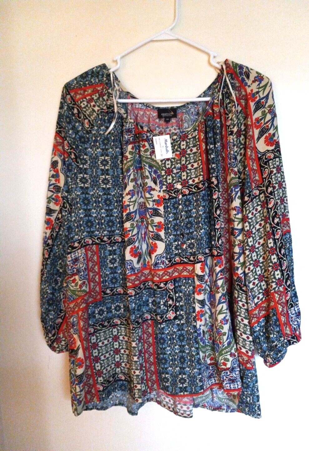 NEW Jones & Co Plus Size 2X Flowy Floral Print Popover Round-Neck Blouse Top NEW
