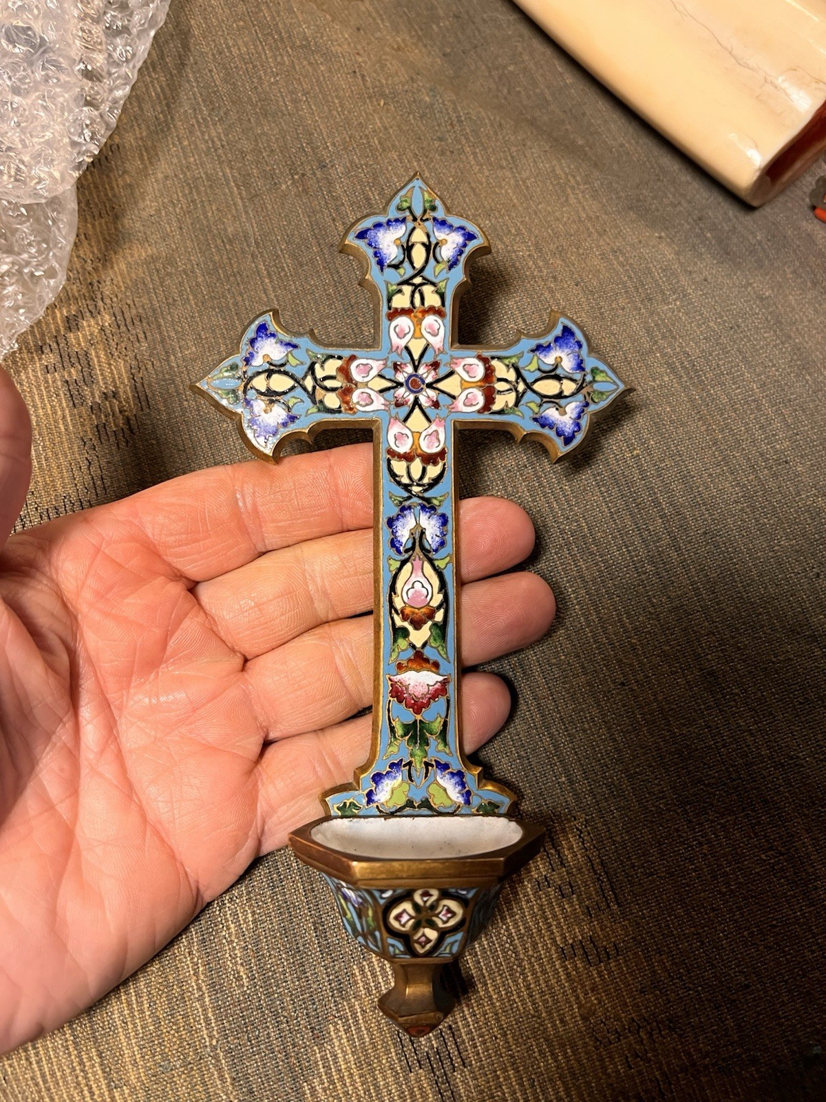 ANTIQUE FRENCH CLOISONNÉ CROSS ANTIQUE FRENCH CLOISONNÉ CROSS
