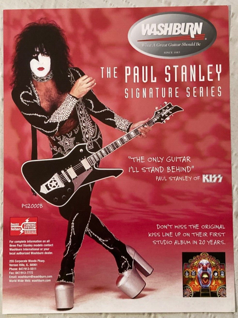 Paul Stanley 1999 Washburn Guitars Promo Poster Kiss Psycho Circus D