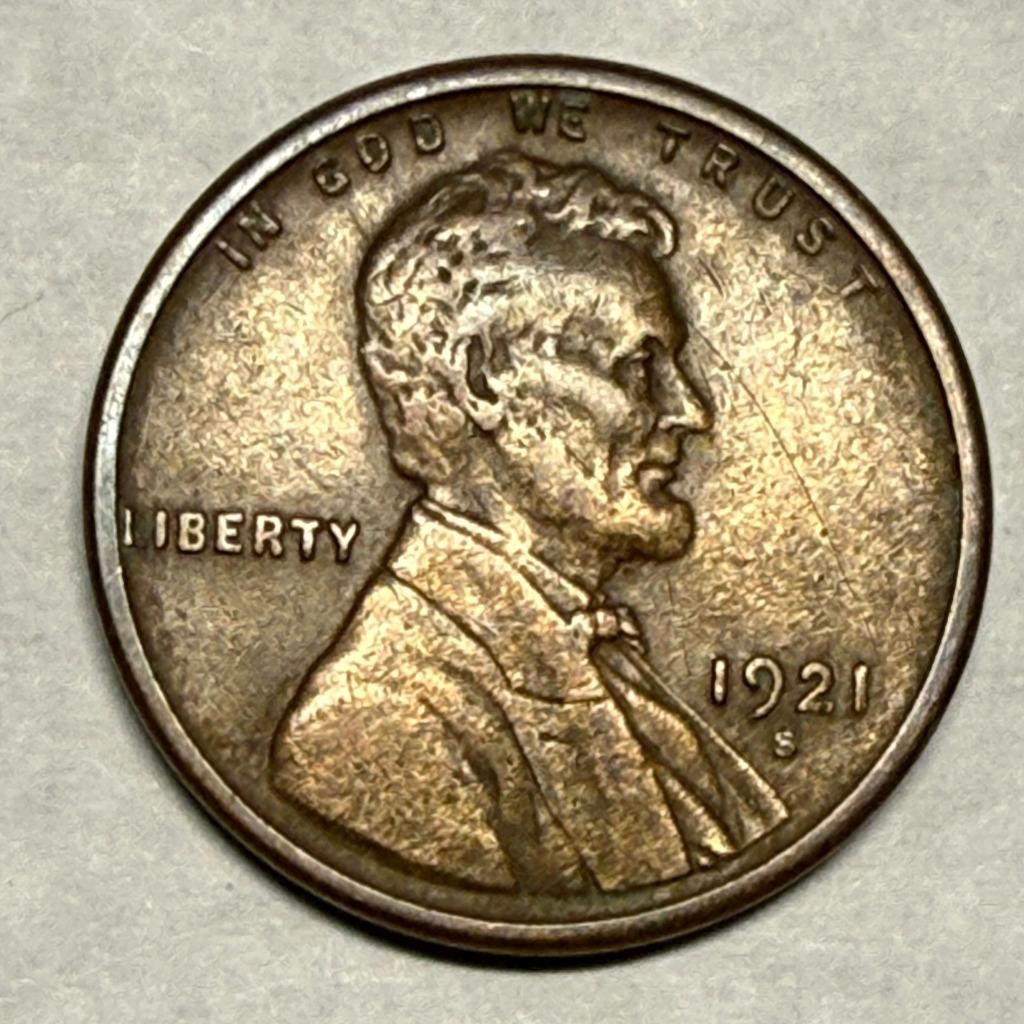 1921-S Lincoln wheat cent. VF/F. #g1 1921-S Lincoln wheat cent. VF/F. #g1
