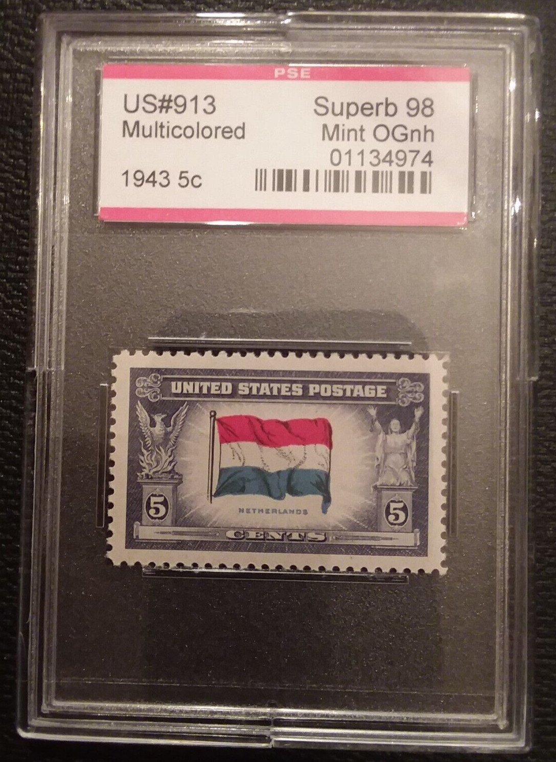 SCOTT 913 PSE GRADED SUPERB 98 MINT OGnh *** NEVER HINGED - NETHERLANDS FLAG ***