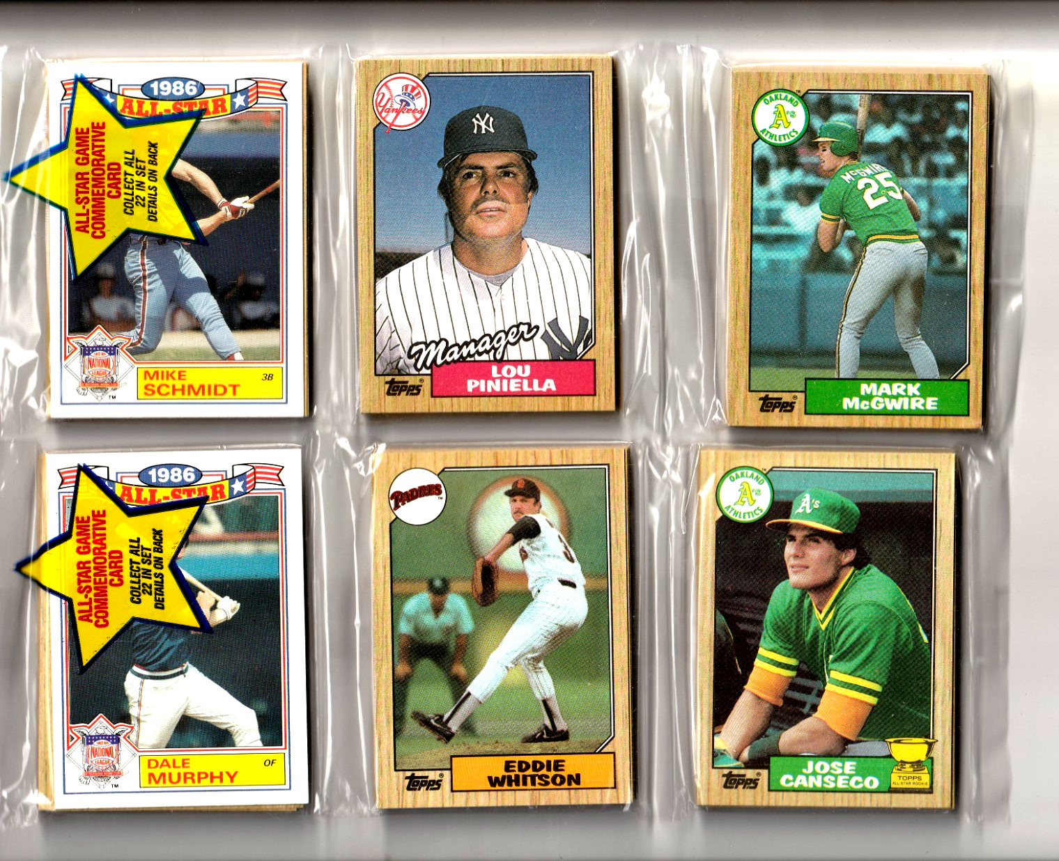1987 Topps Factory Sealed Rack Packs McGwire,Canseco,Schmidt,Murphy On Top