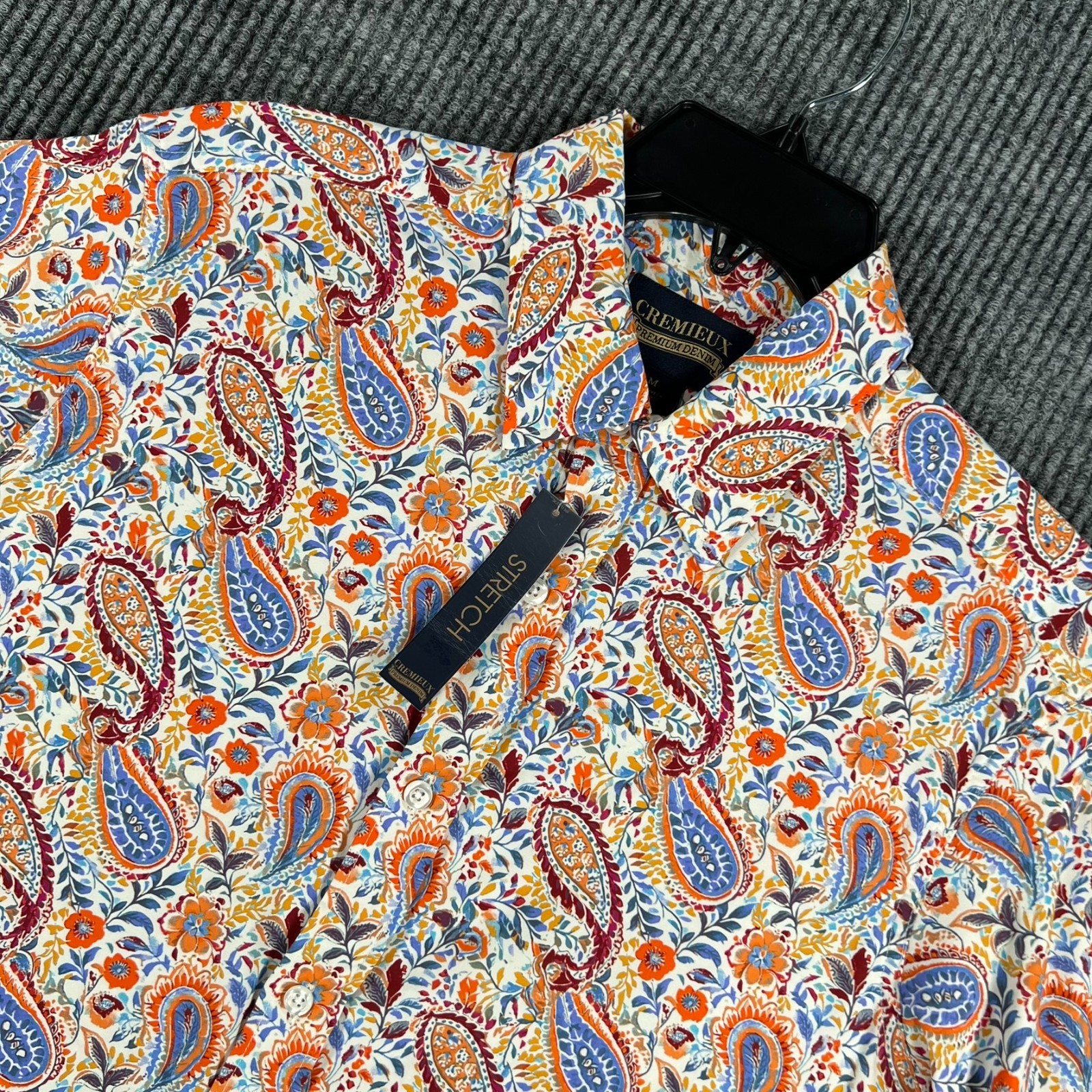 Cremieux Shirt Mens Medium Orange Blue Paisley Short Sleeve Button Up New