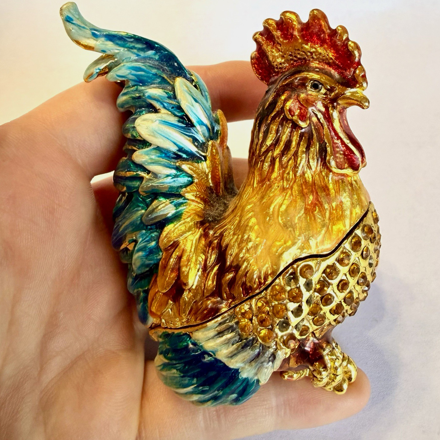 Vintage Rucinni Bejeweled Rooster Trinket Box Collectible Vintage Rucinni Bejeweled Rooster Trinket Box Collectible