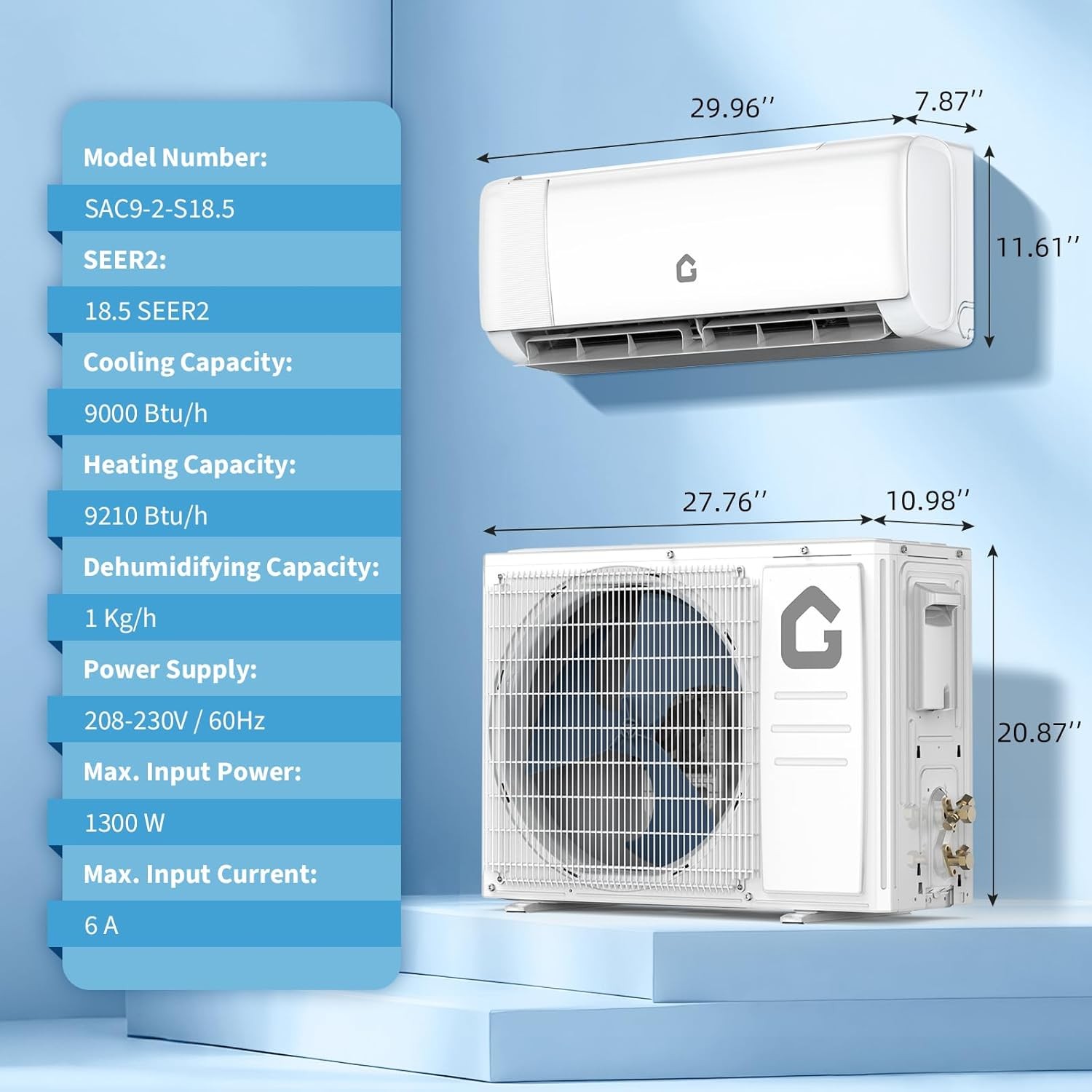 Garvee 9000 BTU-24000 BTU Mini Split Air Conditioner Heating & Cooling Remote