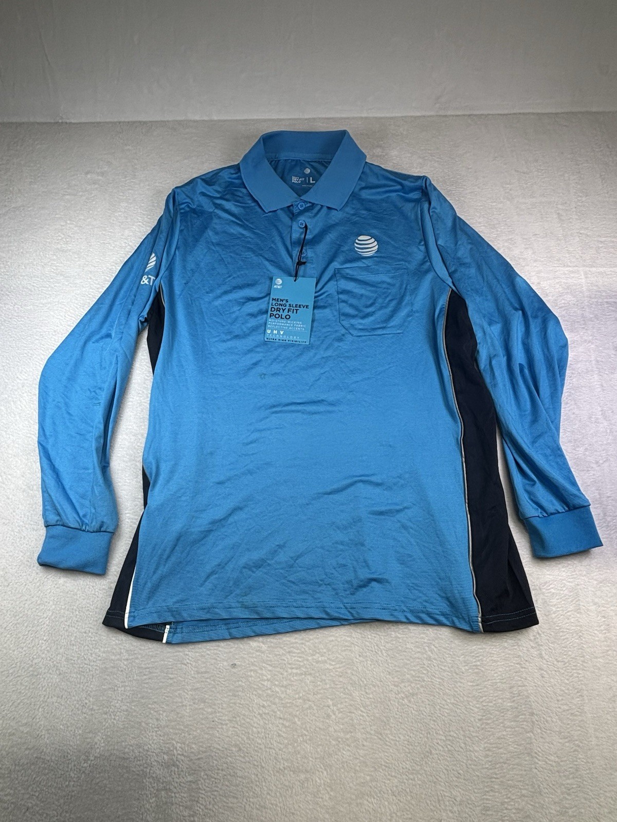 AT&T Men\'s Dry Fit Polo Size Large long sleeve Dry Fit Polo UHV Technology AT&T Men\'s Dry Fit Polo Size Large long sleeve Dry Fit Polo UHV Technology