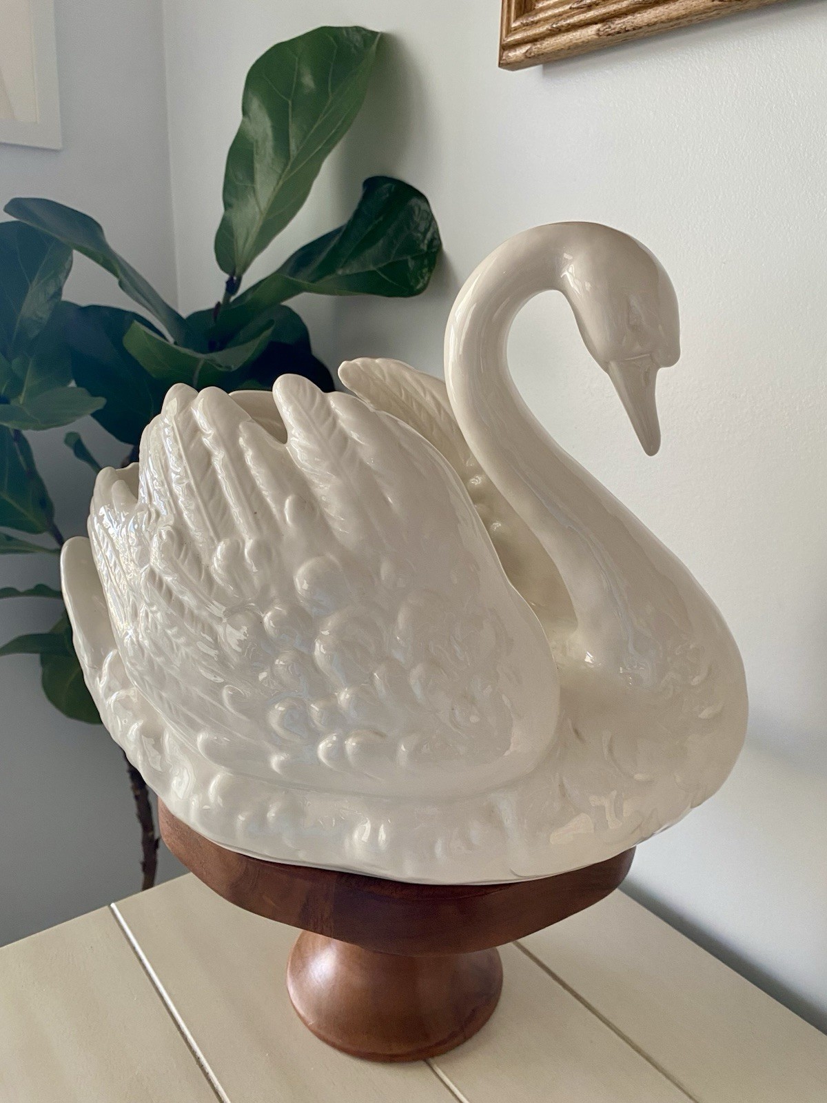 RARE Large Vintage Goebel Germany White Ceramic Swan Centerpiece/Planter