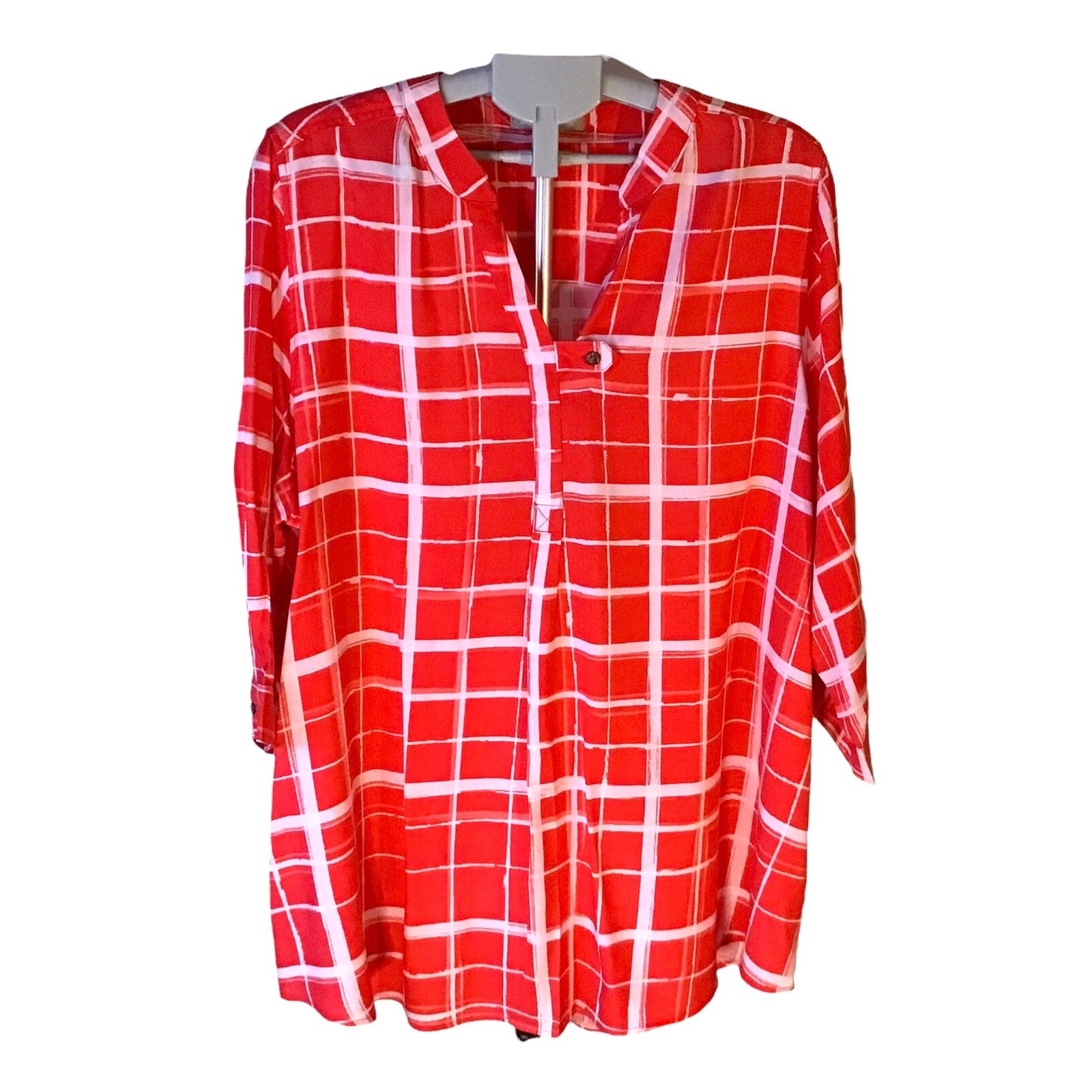 Woman Within Plus Size Plaid 3/4 Sleeve Rayon Tunic Blouse/Top SZ. 18/20 NWOT