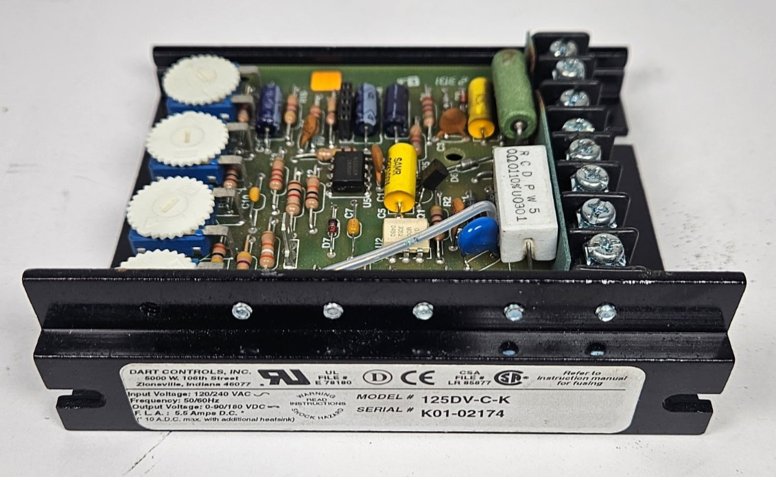 Dart Controls 125DV-C-K Motor Speed Control 120/240Vac 0-90/180vdc 5.5Amps Dart Controls 125DV-C-K Motor Speed Control 120/240Vac 0-90/180vdc 5.5Amps
