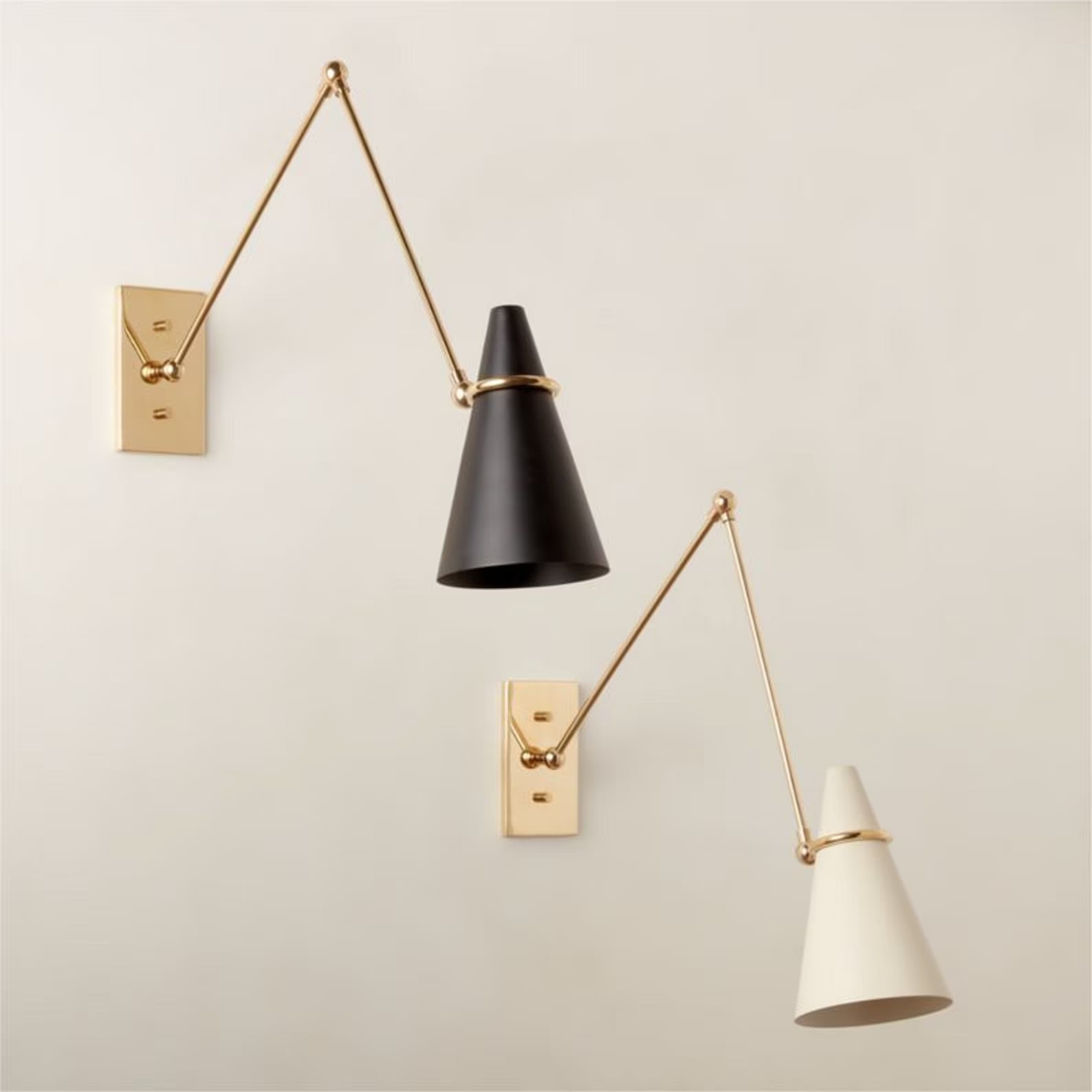 Pair Pendant wall Brass Lamp Mid Century Handmade Vintage White And Polished