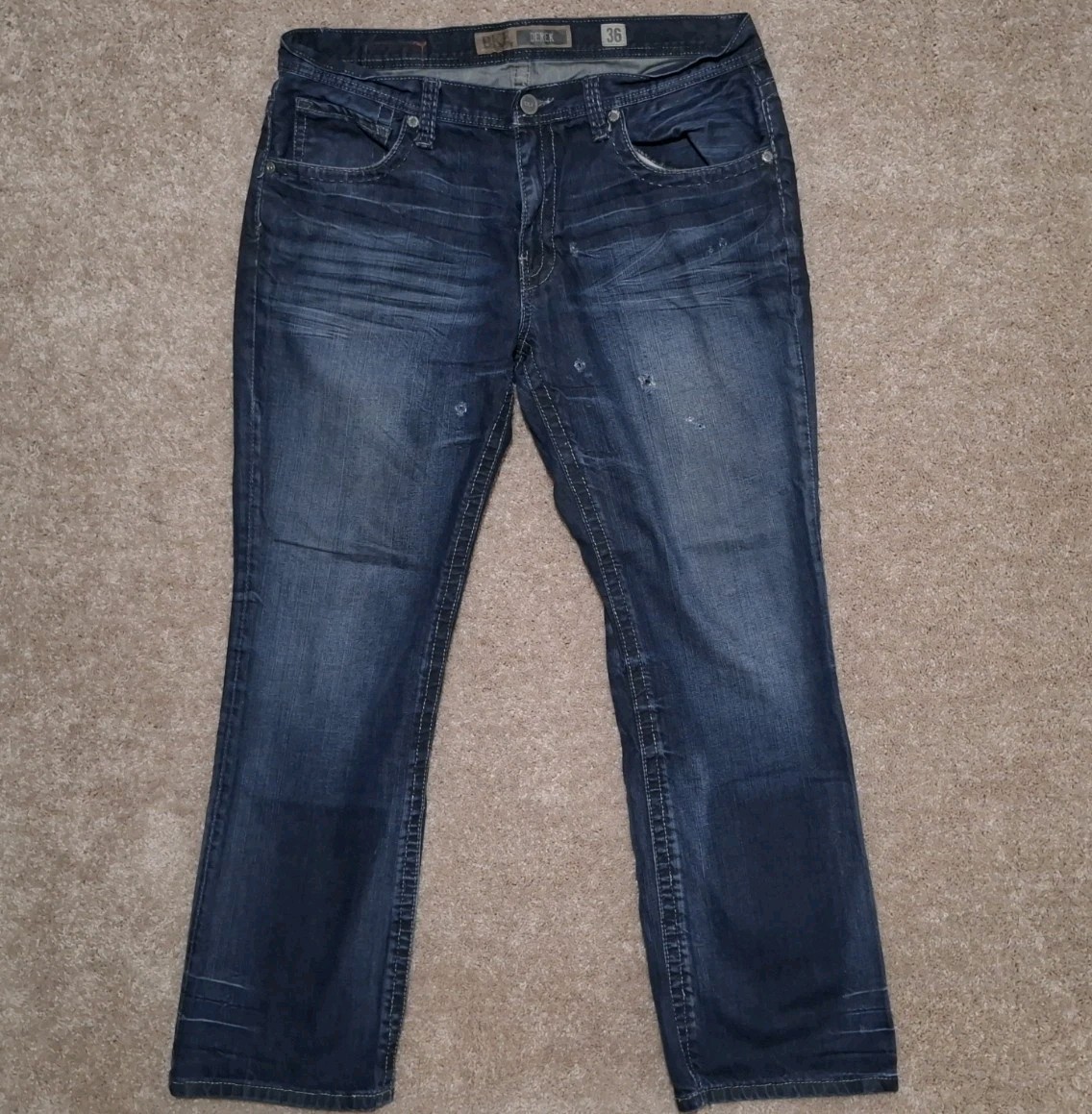 BKE Derek Mens Denim Jeans Size 36 Cotton Distressed Medium Wash 