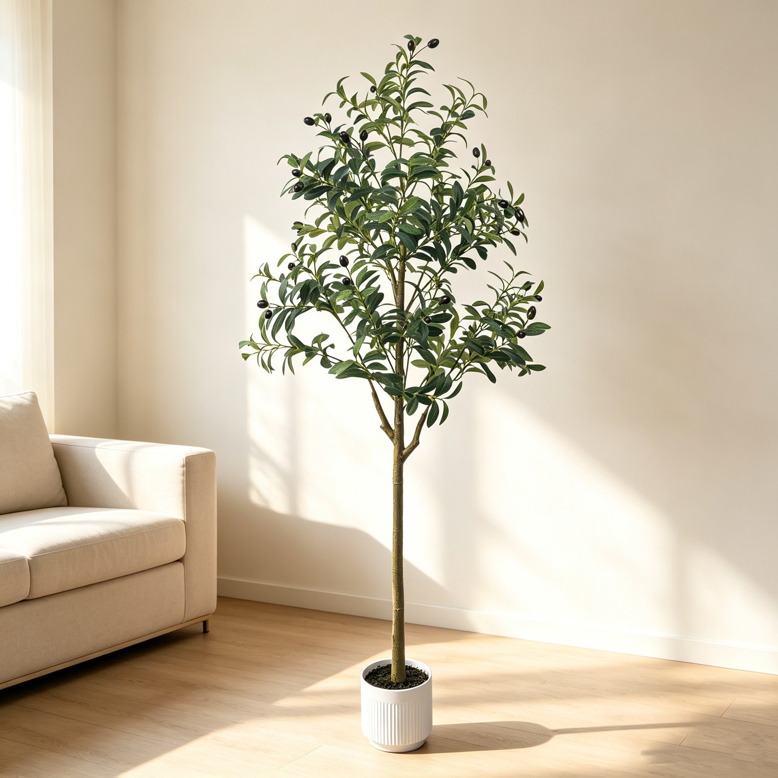 5FT Artificial Olive Tree with Moss & White Planter Faux Fake Plant Home Indoor