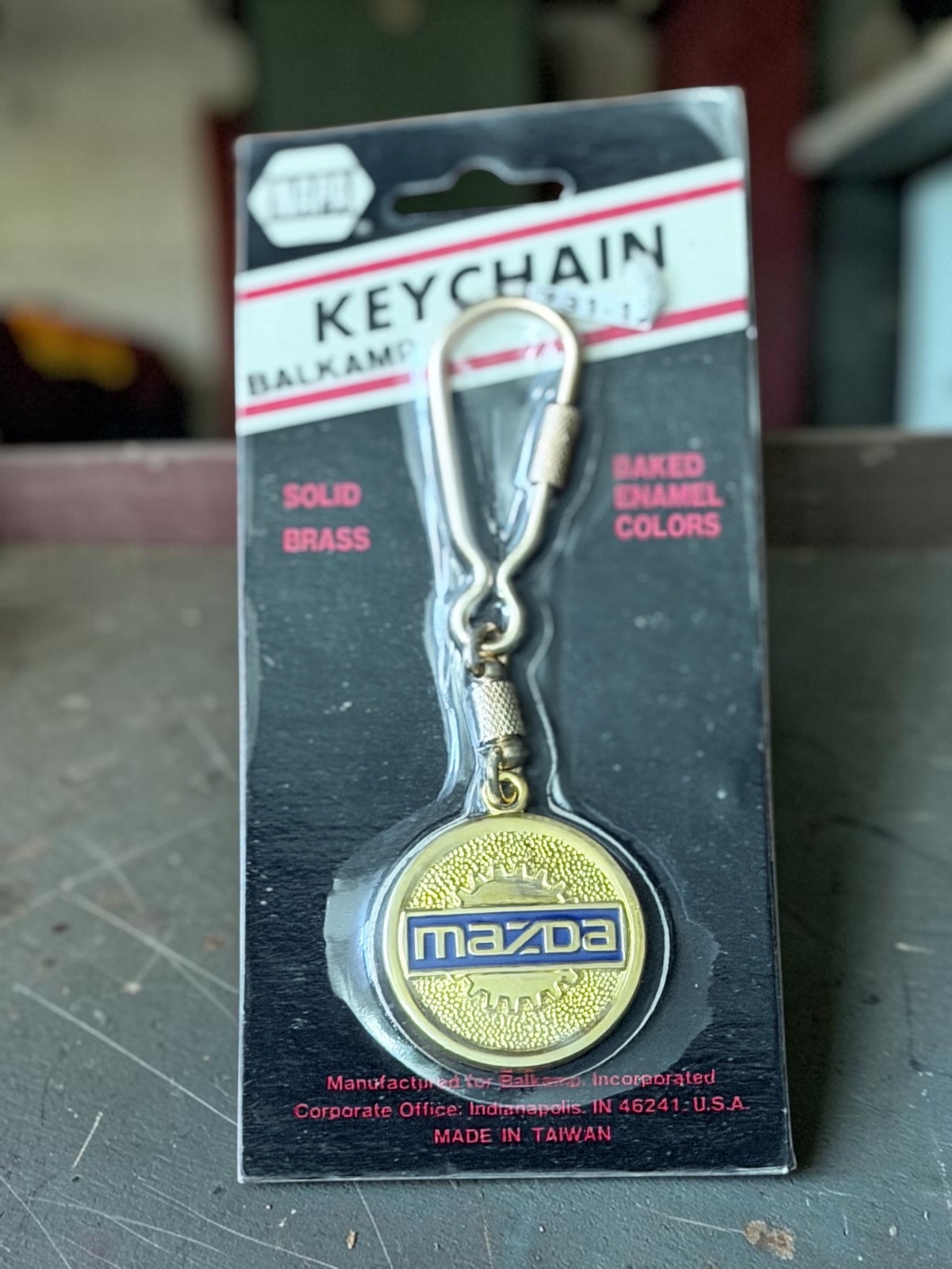 NOS Rare 90s Vintage NAPA Balkamp MAZDA Keychain Solid Brass Enamel Sealed