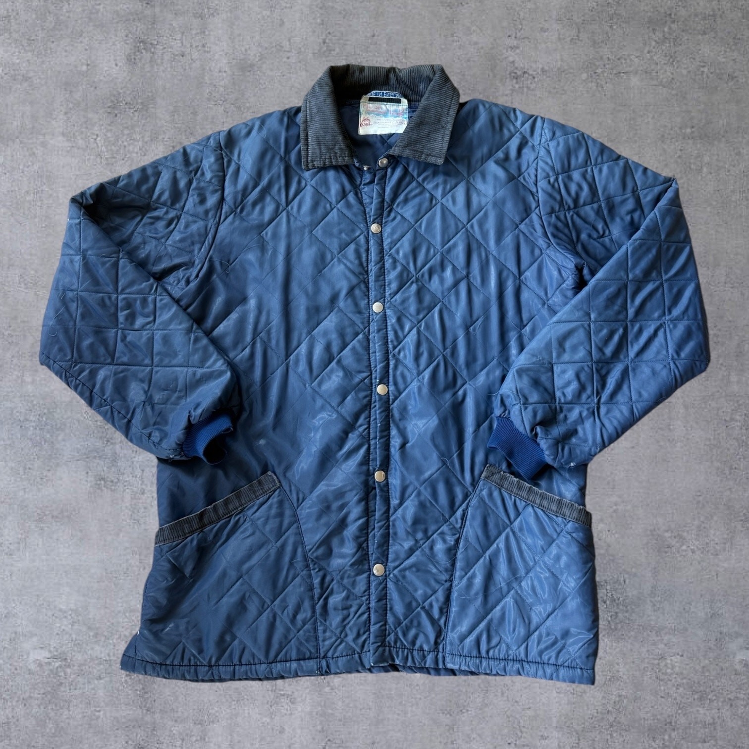 Vintage Husky Ltd Quilted Jacket Mens Made in England Blue Corduroy Distressed⁠