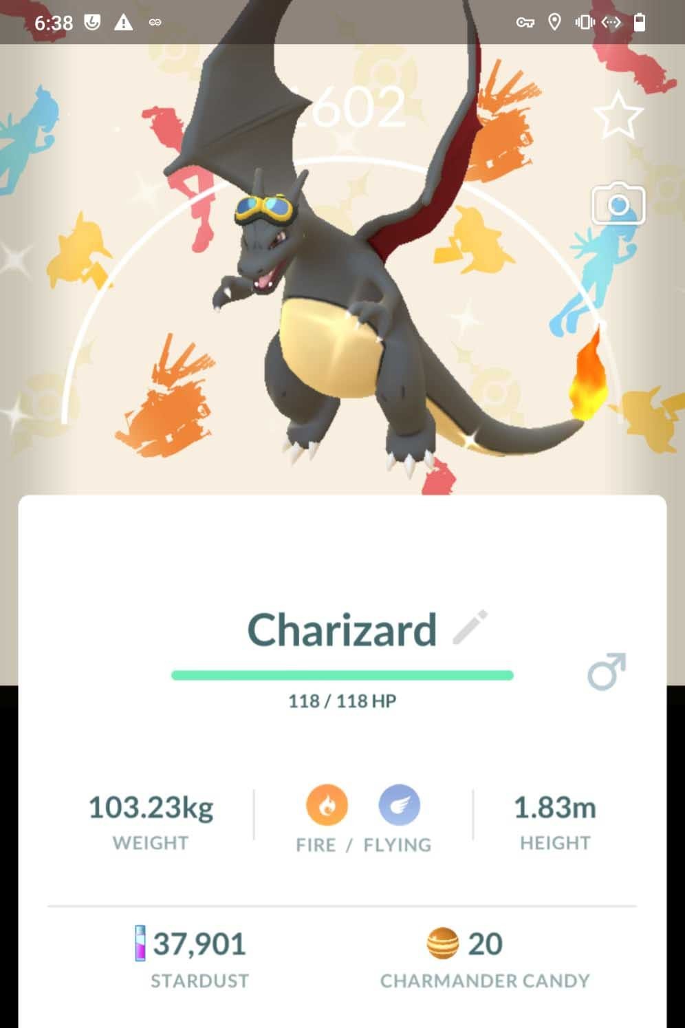 Pokémon Shiny Charizard wearing Friede\'s goggles Celebration 2026 Background