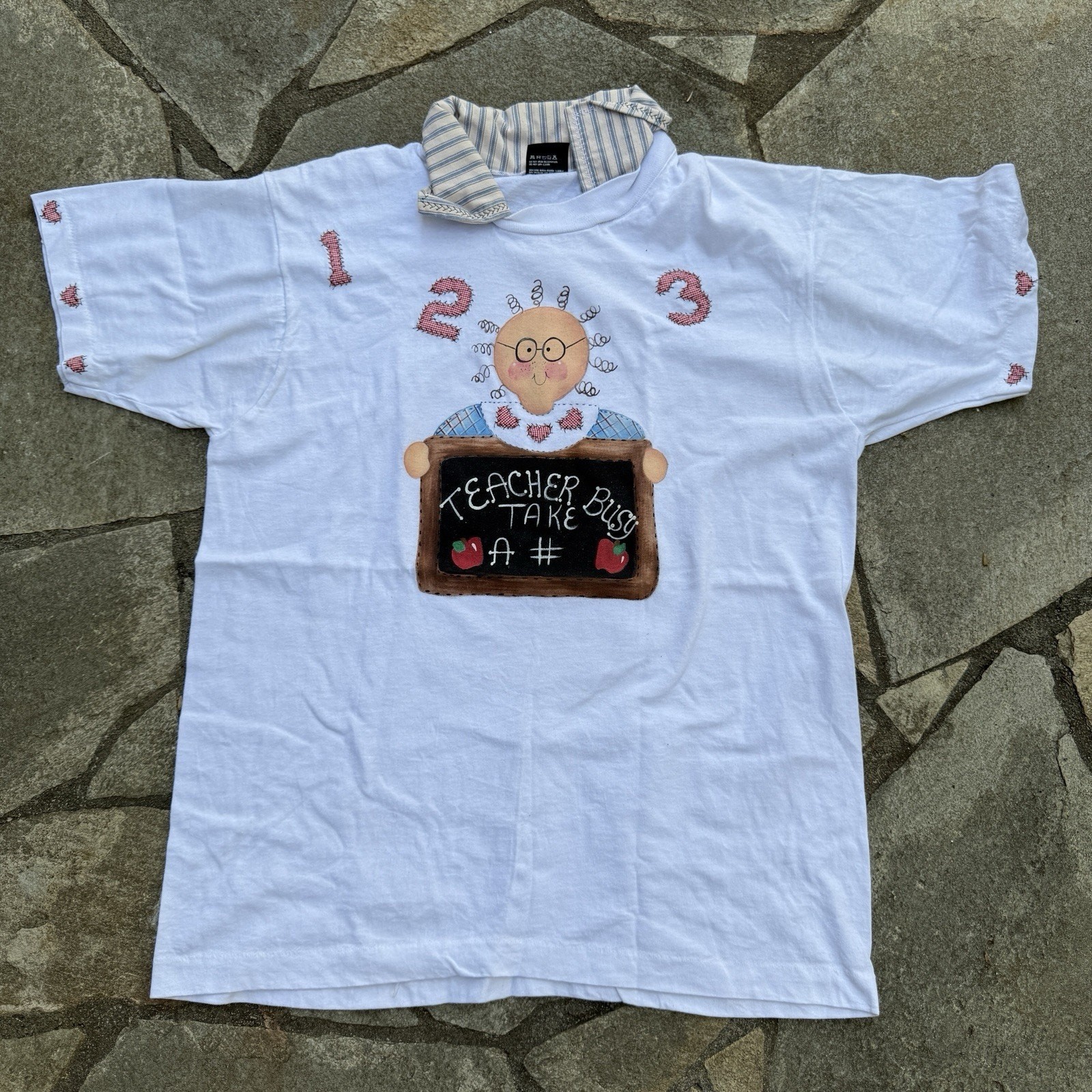 Vintage Teacher Shirt Large White Busy Take a # Cute Funny Collared Tee Gift Vintage Teacher Shirt Large White Busy Take a # Cute Funny Collared Tee Gift