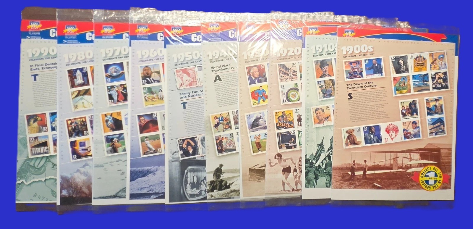 Celebrate the Century Complete Stamp Set 10 Sheets 1900's to 1990's Sealed USPS
