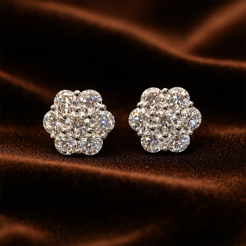 VVS1 Moissanite Cluster Flower Earrings 925 Silver Earrings For Men Women GRA VVS1 Moissanite Cluster Flower Earrings 925 Silver Earrings For Men Women GRA