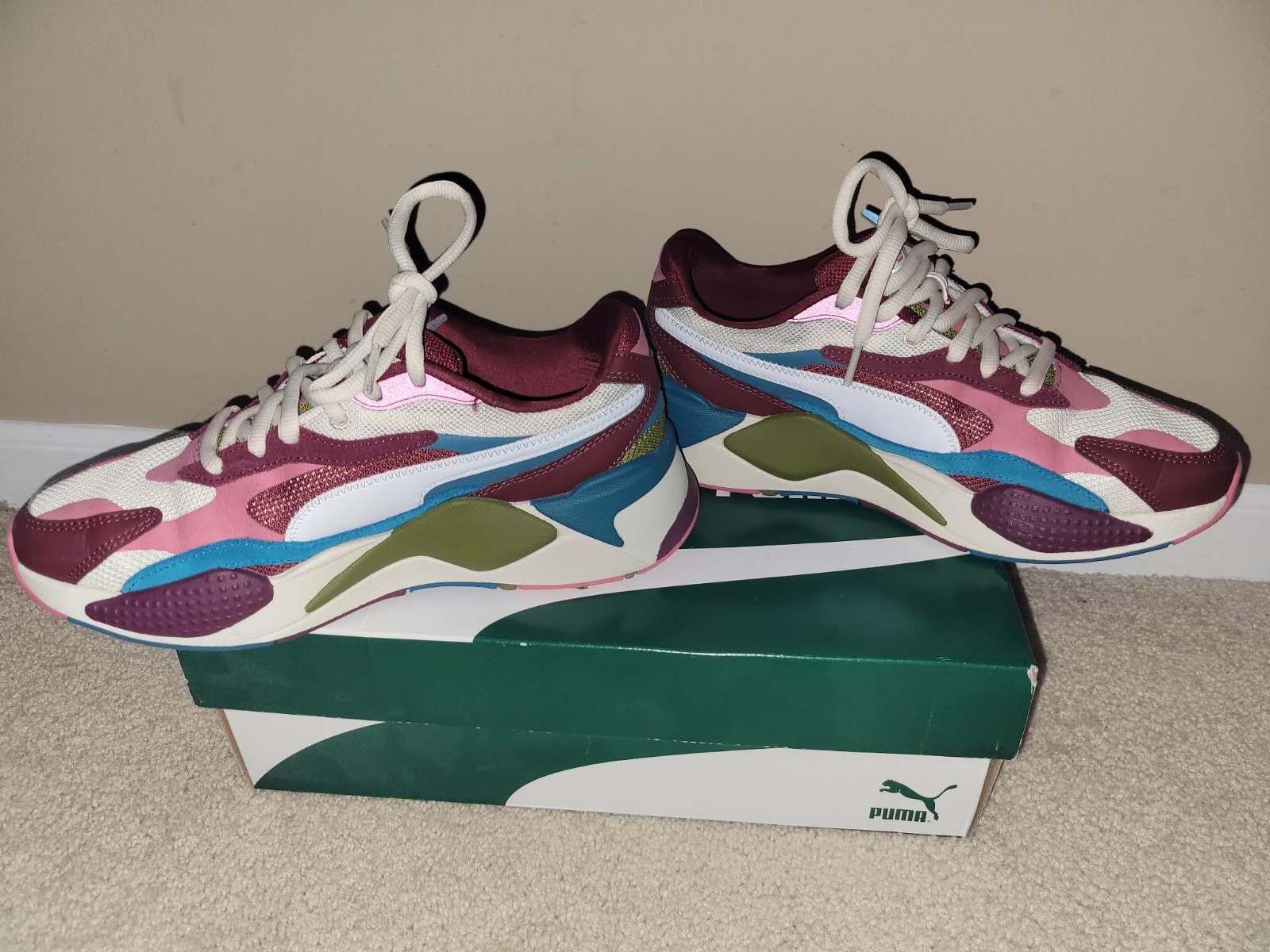 Puma RS-X3 Puzzle walking shoes mens 7.5 womens 9 unique Cabernet White new Puma RS-X3 Puzzle walking shoes mens 7.5 womens 9 unique Cabernet White new