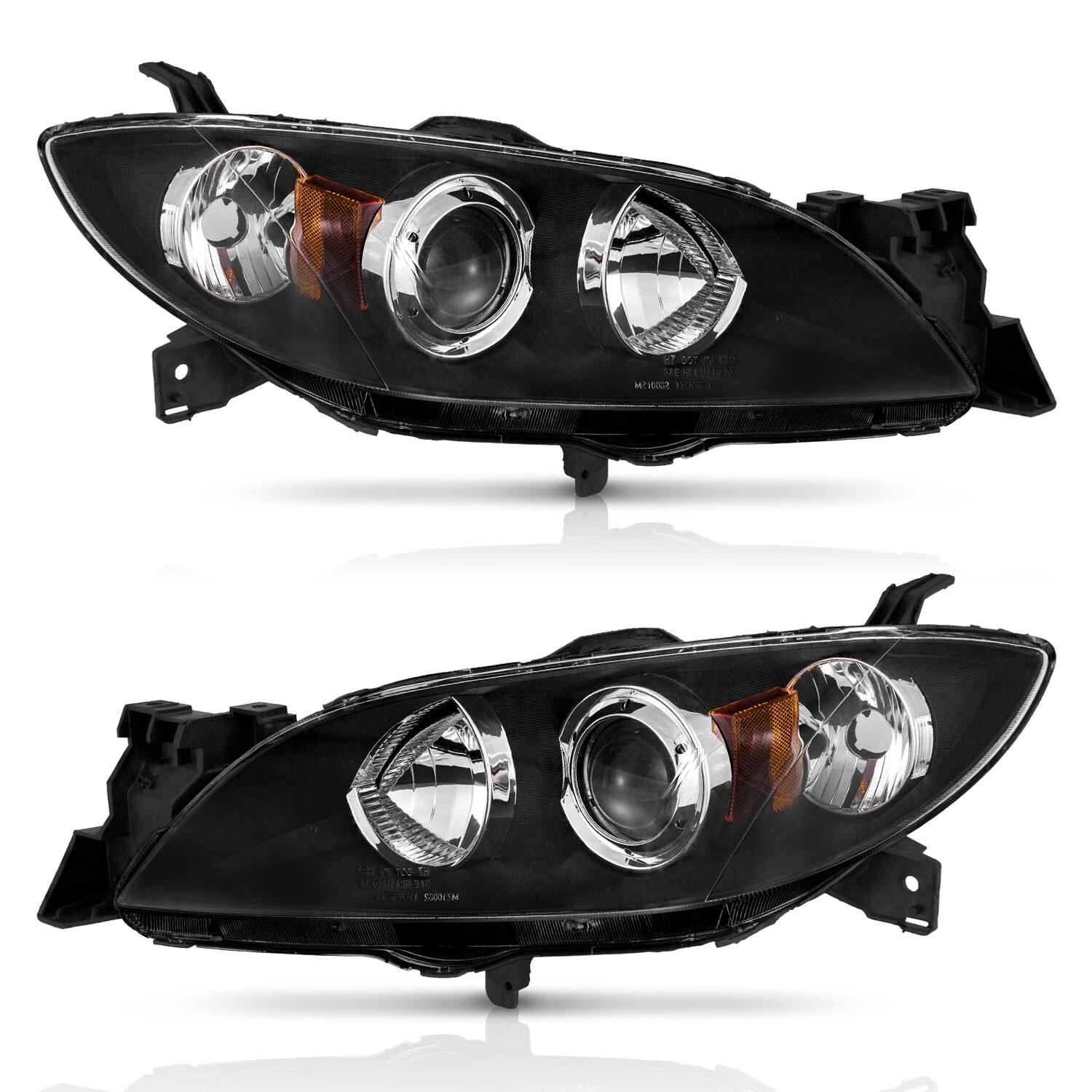 WEELMOTO Pair Headlights For 2004-2009 Mazda 3 Sedan 4-Door Projector Headlamps