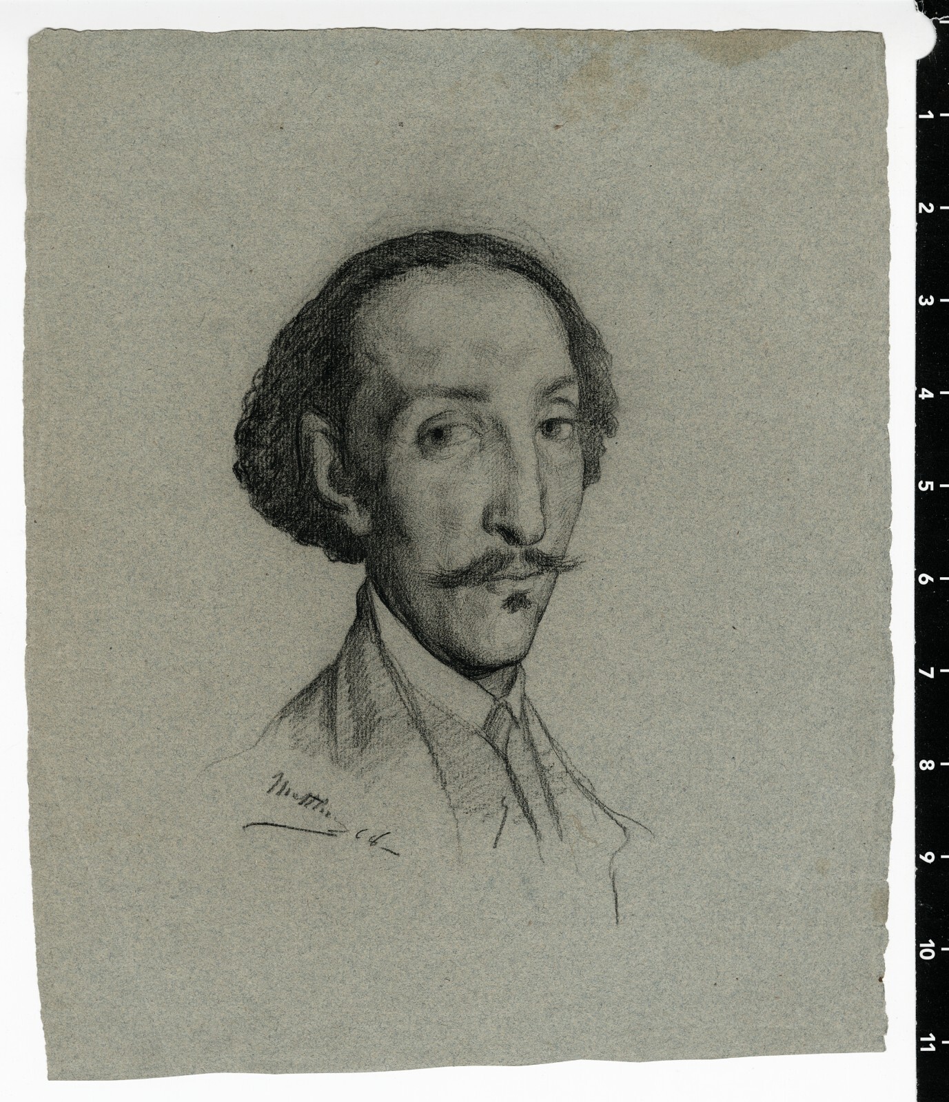 c. 19th Century Gentleman Charcoal Pencil Drawing by Unknown Artist, SIGNED