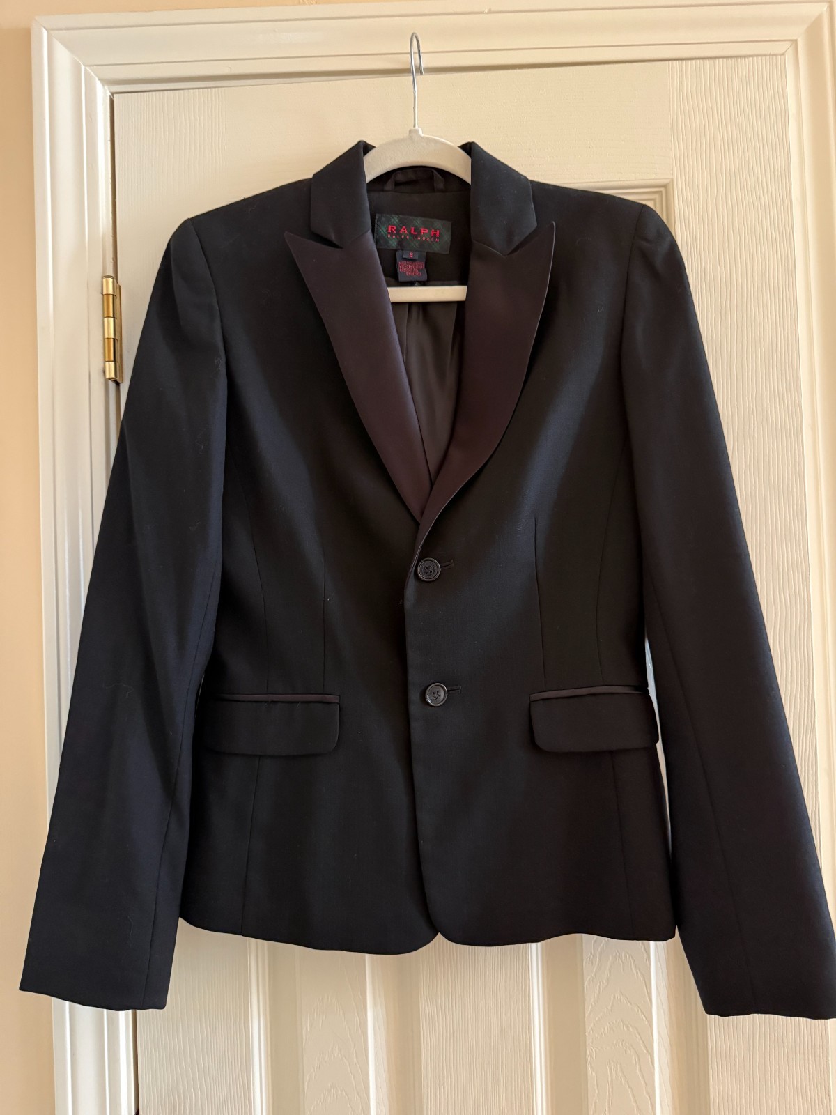 Vintage Ralph Lauren Black Wool Tuxedo Blazer Satin Peak Lapel Women’s S Y2K