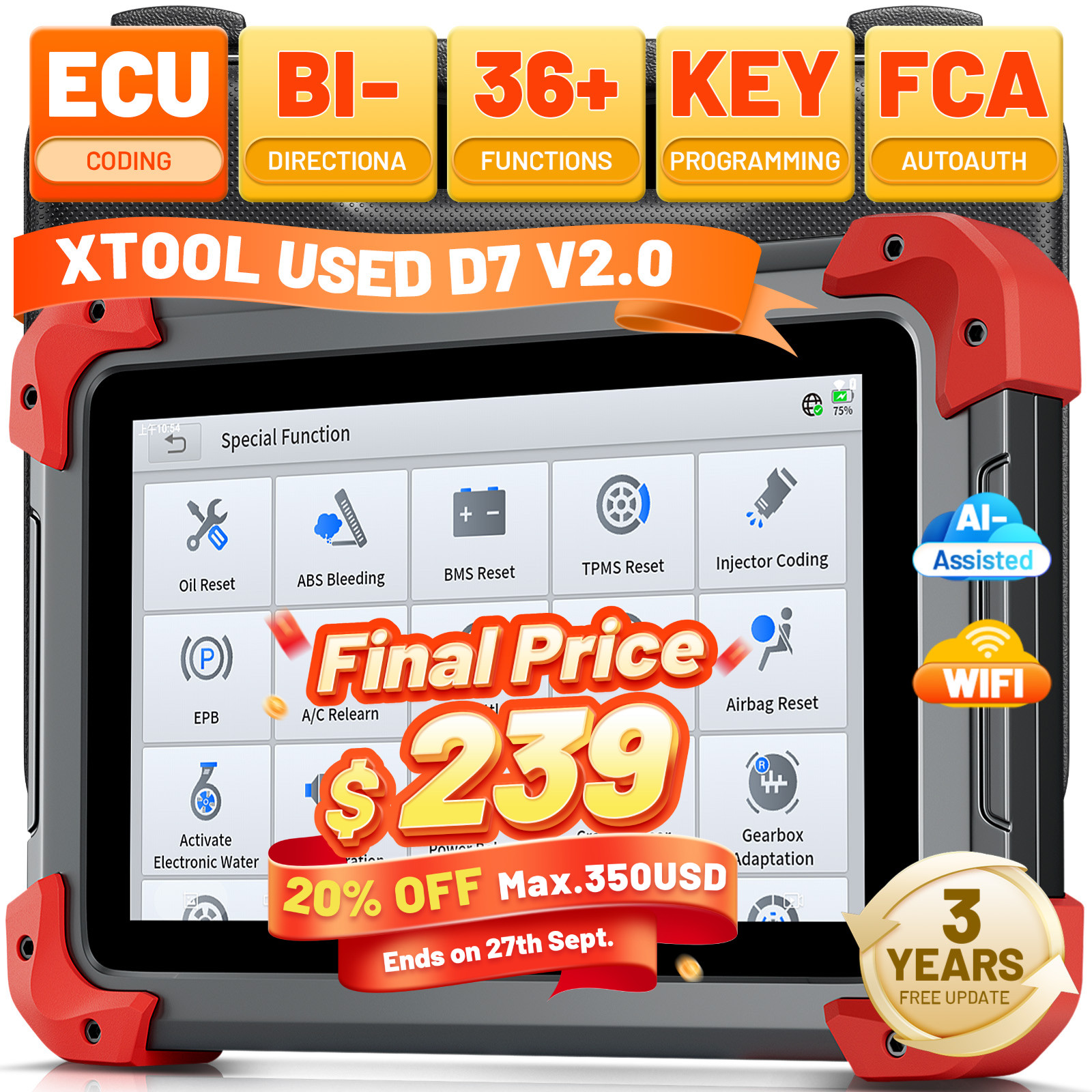 XTOOL USED D7 V2.0 Auto Diagnostic Tool Full System OBD2 Scanner Key Programming