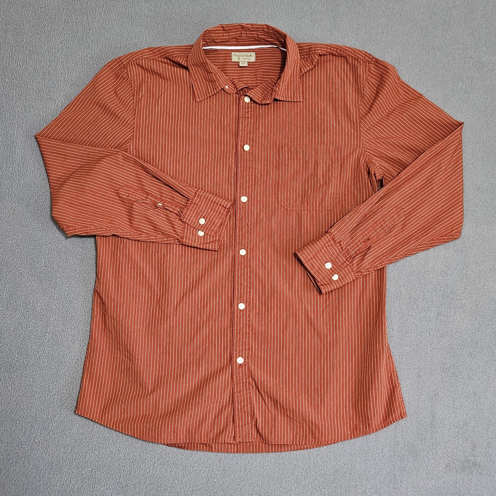 Sonoma Life + Style Men\'s Shirt Large L Rust Orange White Pinstripe Button Front Sonoma Life + Style Men\'s Shirt Large L Rust Orange White Pinstripe Button Front