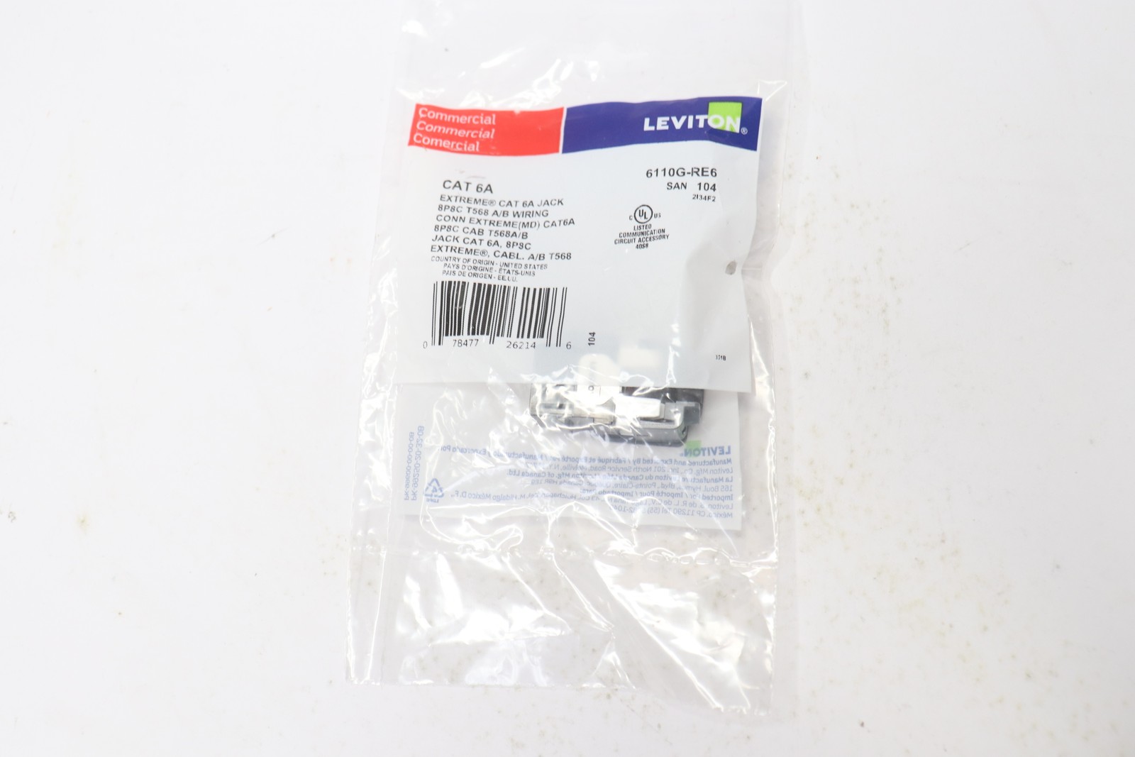 (1-Pk) Leviton Extreme CAT 6A UTP Jack Black 6110-RE6