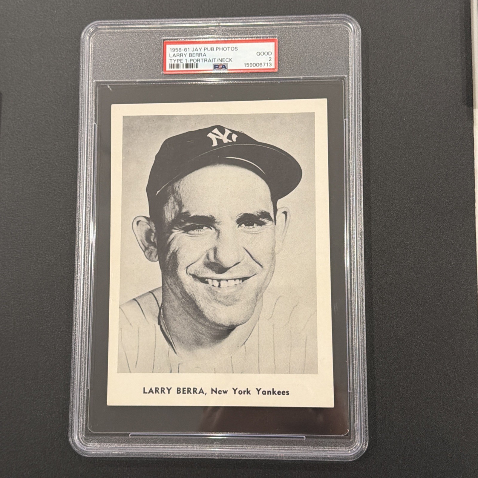 Larry Yogi Berra 1958-61 Jay Publishing Photos Type 1 Portrait/Neck PSA 2
