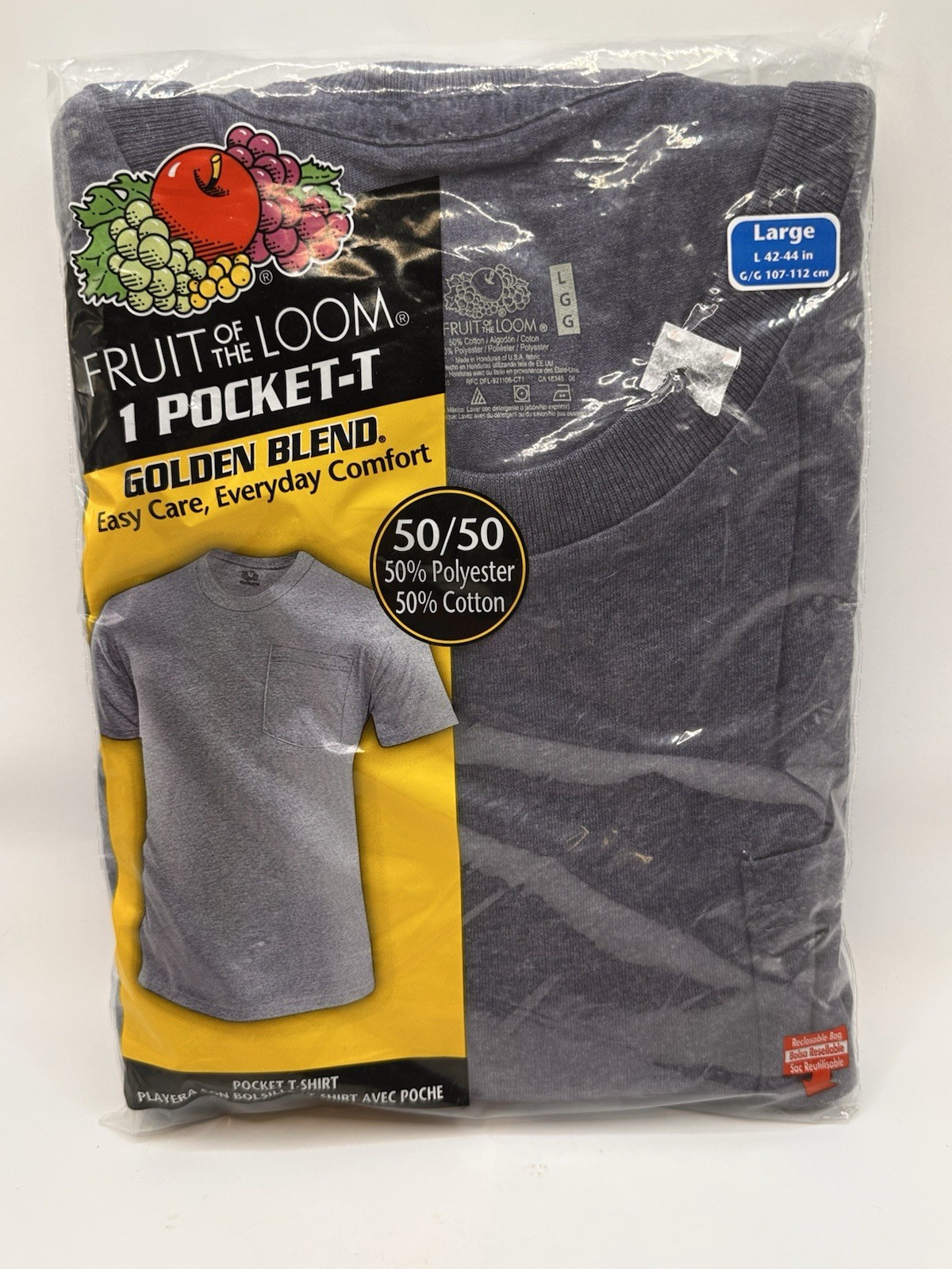 VTG. KMART FRUIT OF THE LOOM MENS POCKET T-SHIRT Blue Large Short SLEEVE NEW VTG. KMART FRUIT OF THE LOOM MENS POCKET T-SHIRT Blue Large Short SLEEVE NEW