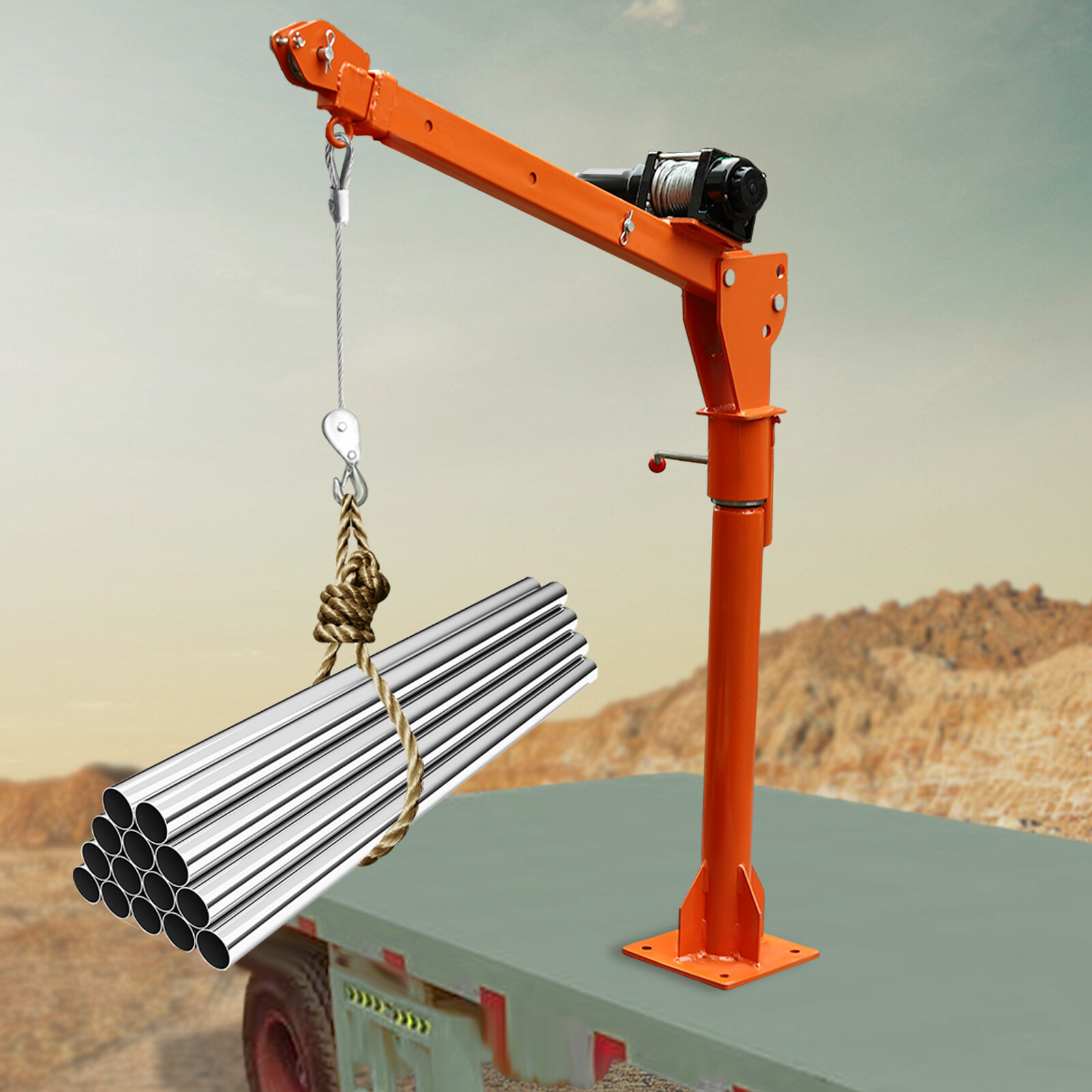 1100 LB Truck-Mounted Crane Hoist w/ 12v Electric Winch Pickup Truck Jib Cranes