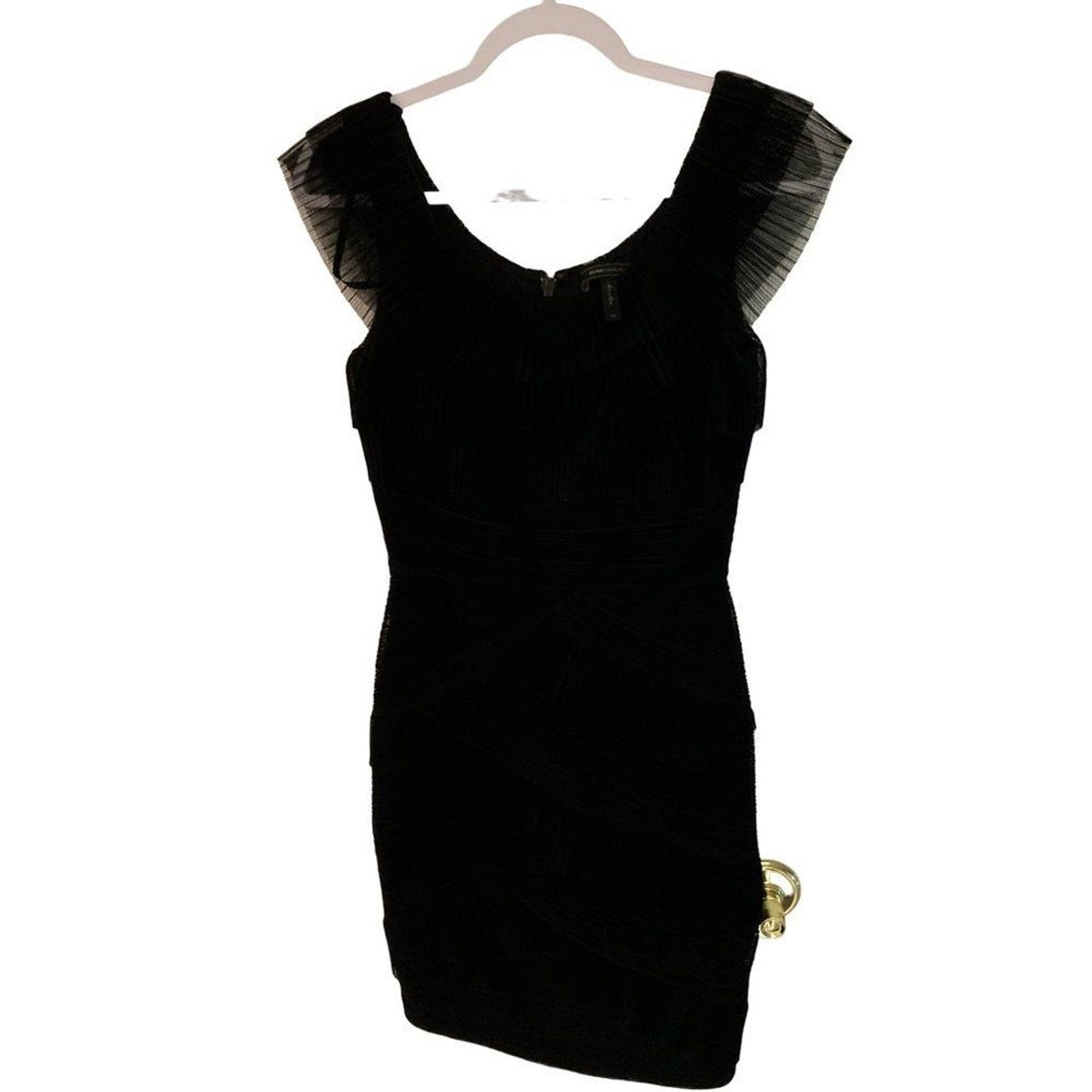 BCBGMaxAzria Briana Mesh Ruffled Dress in Black Size 6