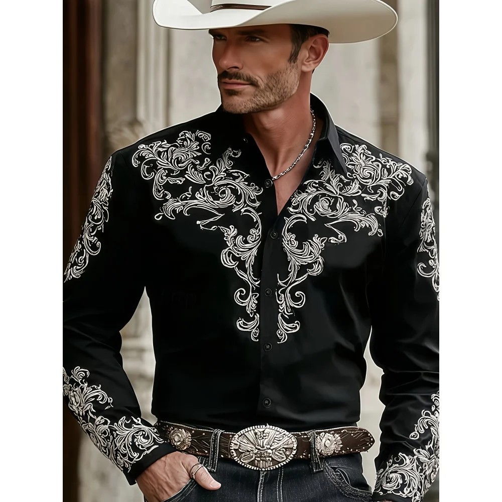 Men's Vintage Western Cowboy Shirt 3D Print Long Sleeve Floral Retro Casual Top Men's Vintage Western Cowboy Shirt 3D Print Long Sleeve Floral Retro Casual Top