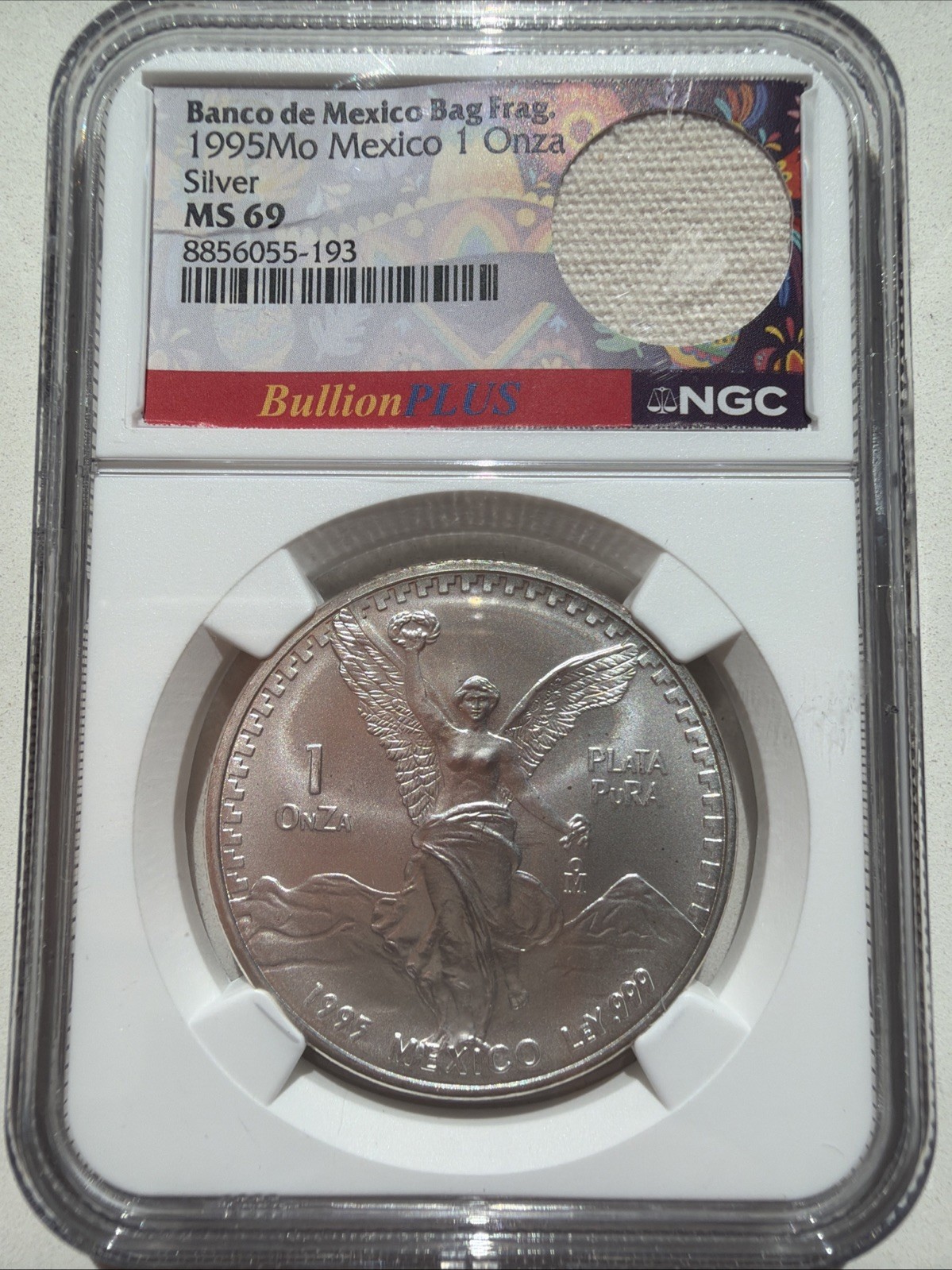 1995 Banco de Mexico Bag Fragment Silver Una Onza PCGS MS69 1995 Banco de Mexico Bag Fragment Silver Una Onza PCGS MS69