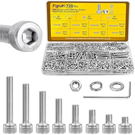 720Pcs M3 Screws Assortment Kit, Hex Socket Head Cap Bolts, Nuts & Washers 720Pcs M3 Screws Assortment Kit, Hex Socket Head Cap Bolts, Nuts & Washers
