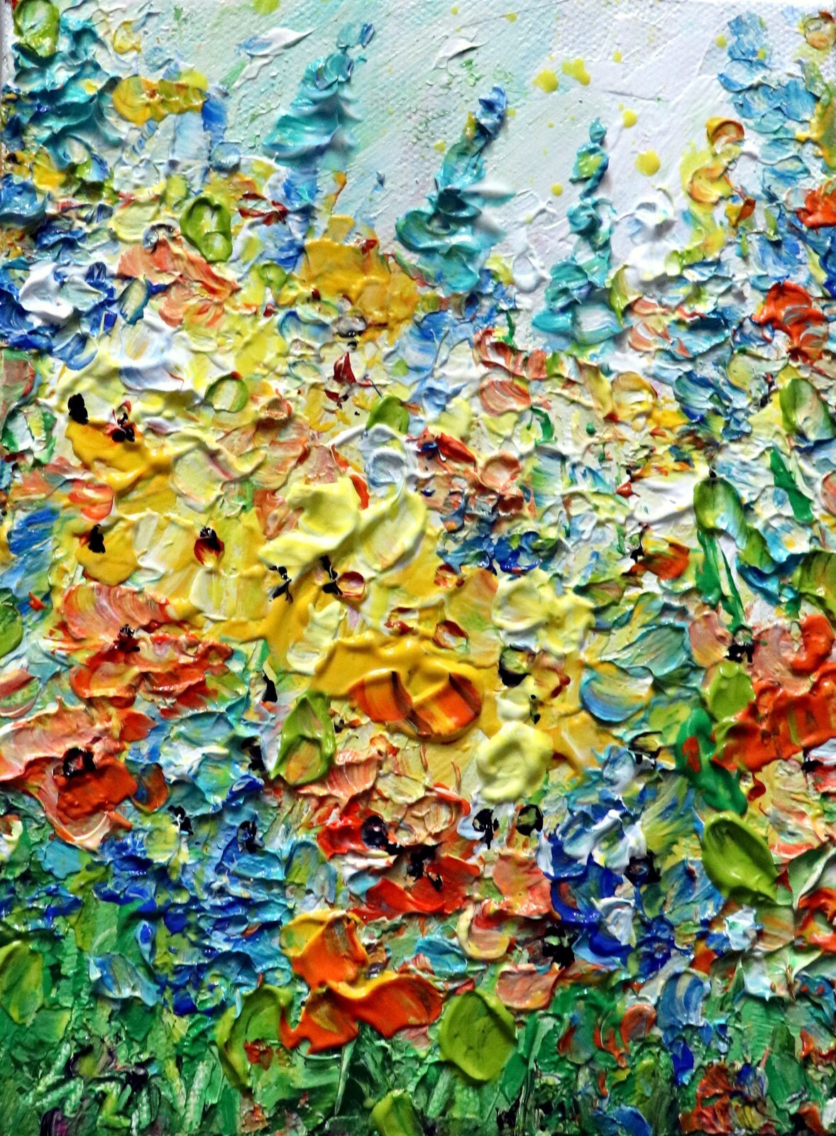 Original Wildflower Painting 6x8 Colorful Textured Floral Landscape Oil Art