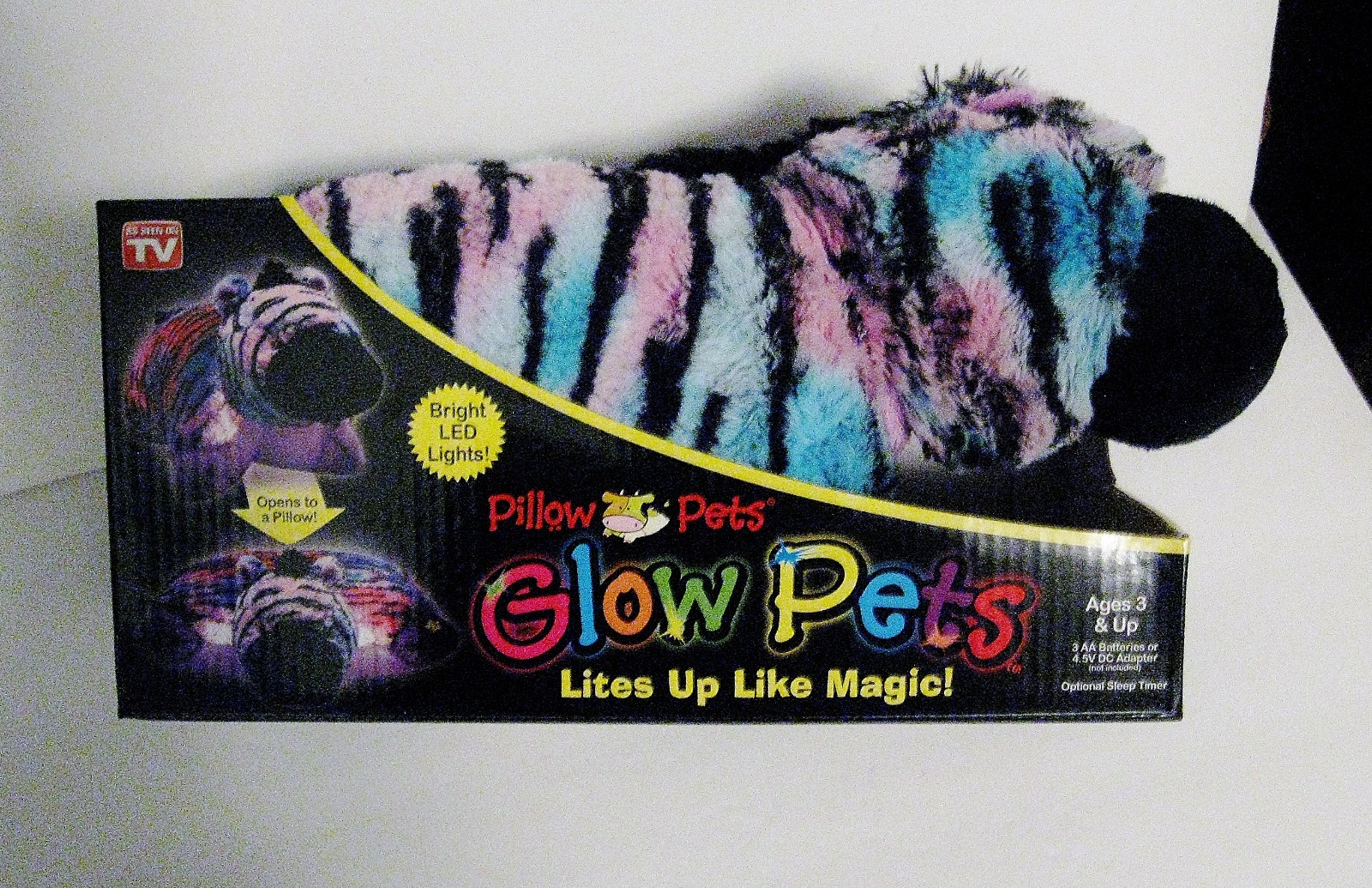 Pillow Pets Glow Pets Zebra Plush Pillow Bright LED Lights Large 12