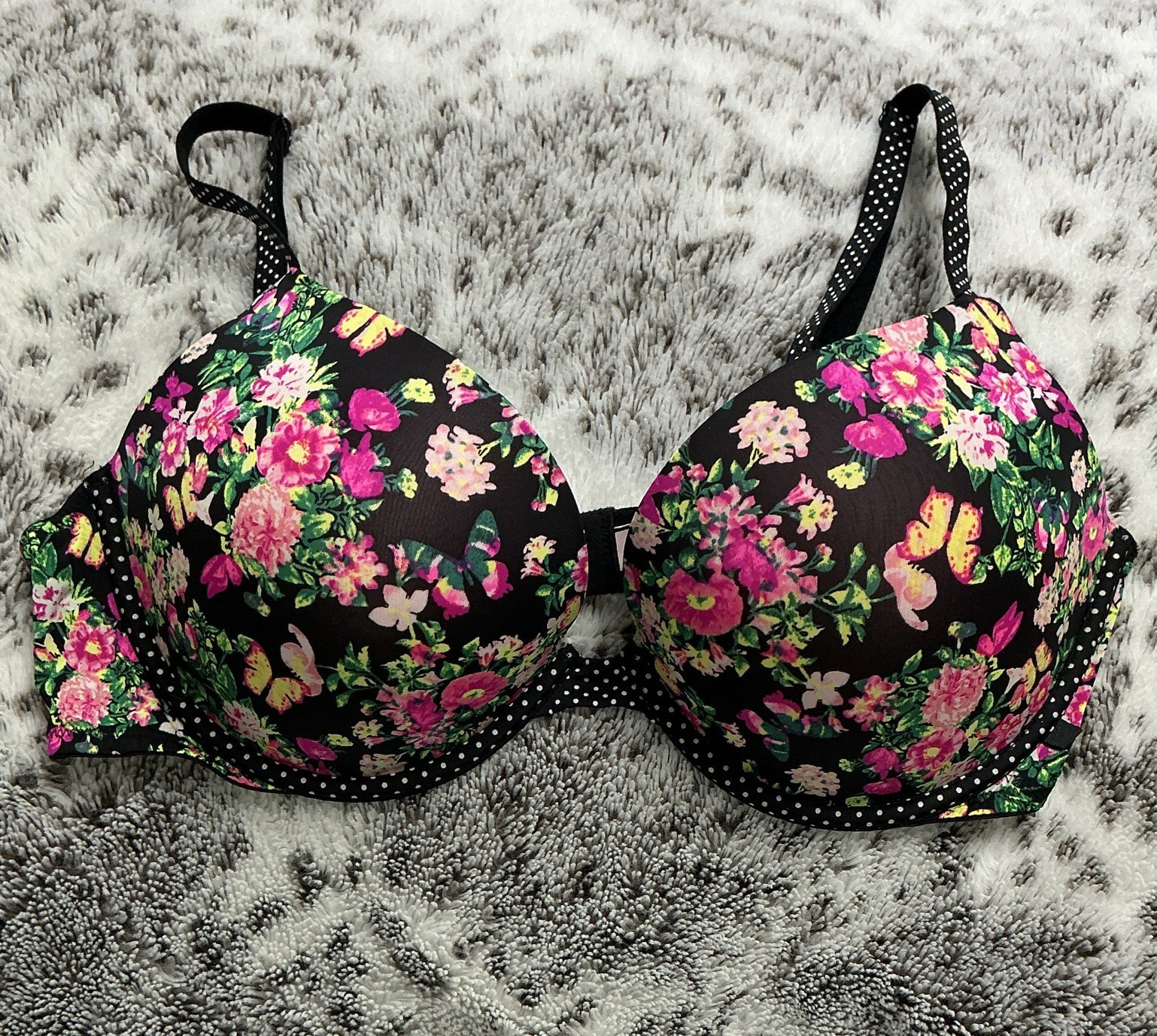 Victoria\'s Secret Push-Up Underwire Bra 38C Black Floral Padded Adjustable