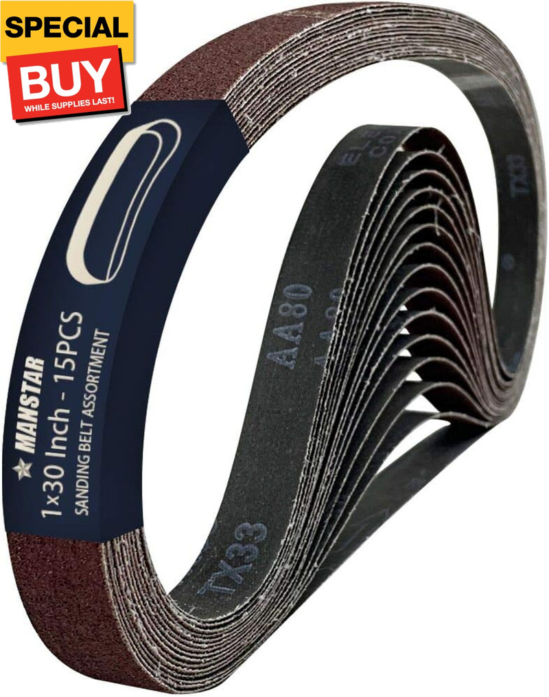 15 Pcs 1 x 30 Inch Assorted Aluminum Oxide Sanding Belt,80/120/150/240/400 Grit 15 Pcs 1 x 30 Inch Assorted Aluminum Oxide Sanding Belt,80/120/150/240/400 Grit